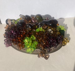 Czech Bohemian Antique, Art Glass Fruit " Top " Lamp Brass Basket