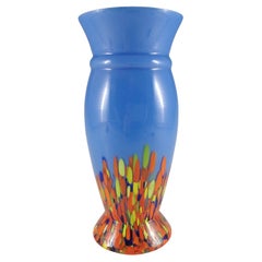 Vaso di vetro ceco / boemo Art Deco blu, rosso e giallo con schizzi