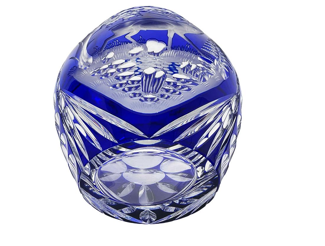 Czech Bohemian blue cut to clear crystal vase, 1980s 1