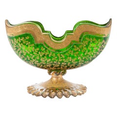 Czech Bohemian Early 20th Century Gilt and Green Glass Vase