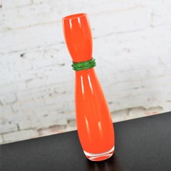 Czech Bohemian Hourglass Glass Vase by Rony Plesl in Orange and Green Signed