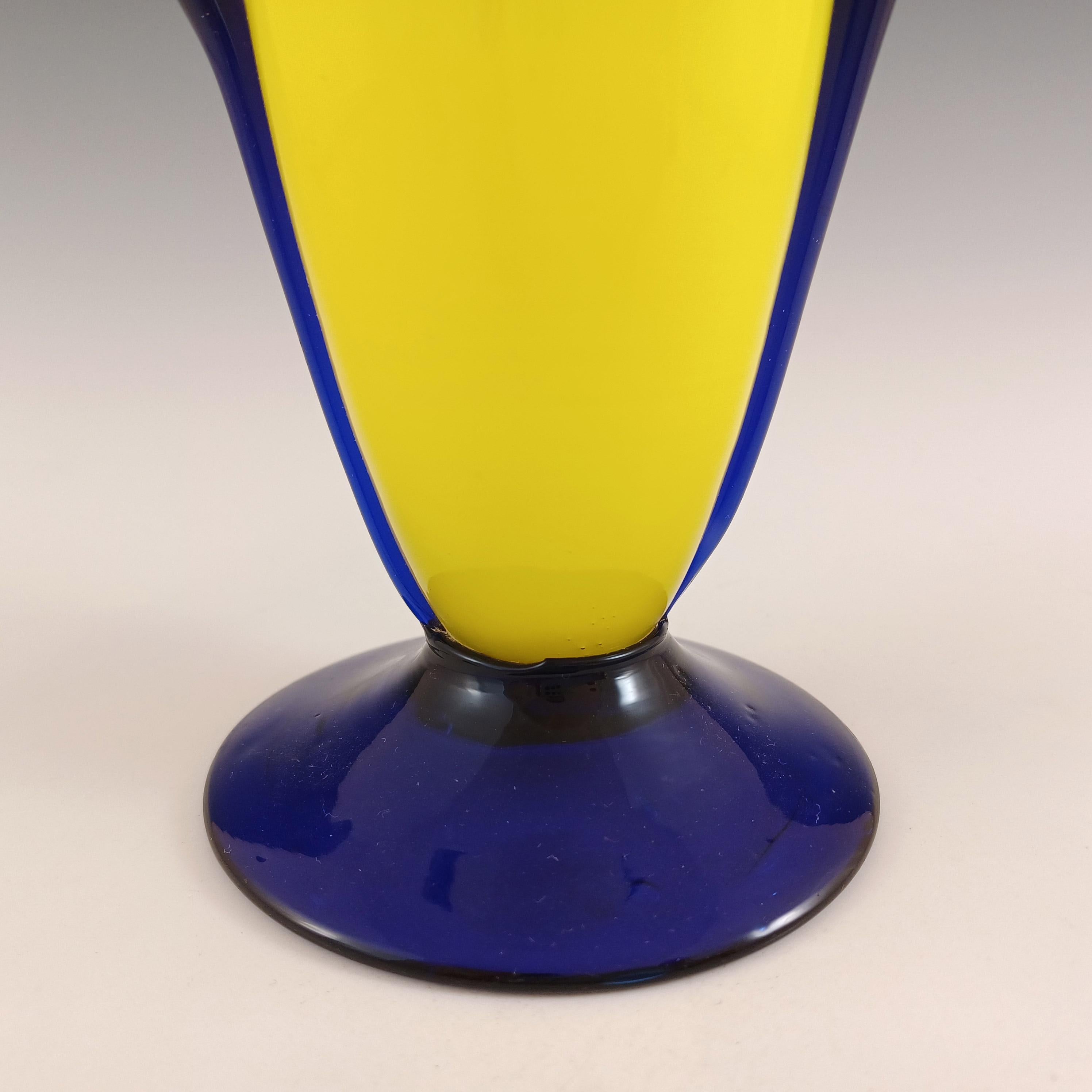 Czech / Bohemian Pair of Yellow & Blue Tango Glass Vases In Good Condition For Sale In Bolton, GB