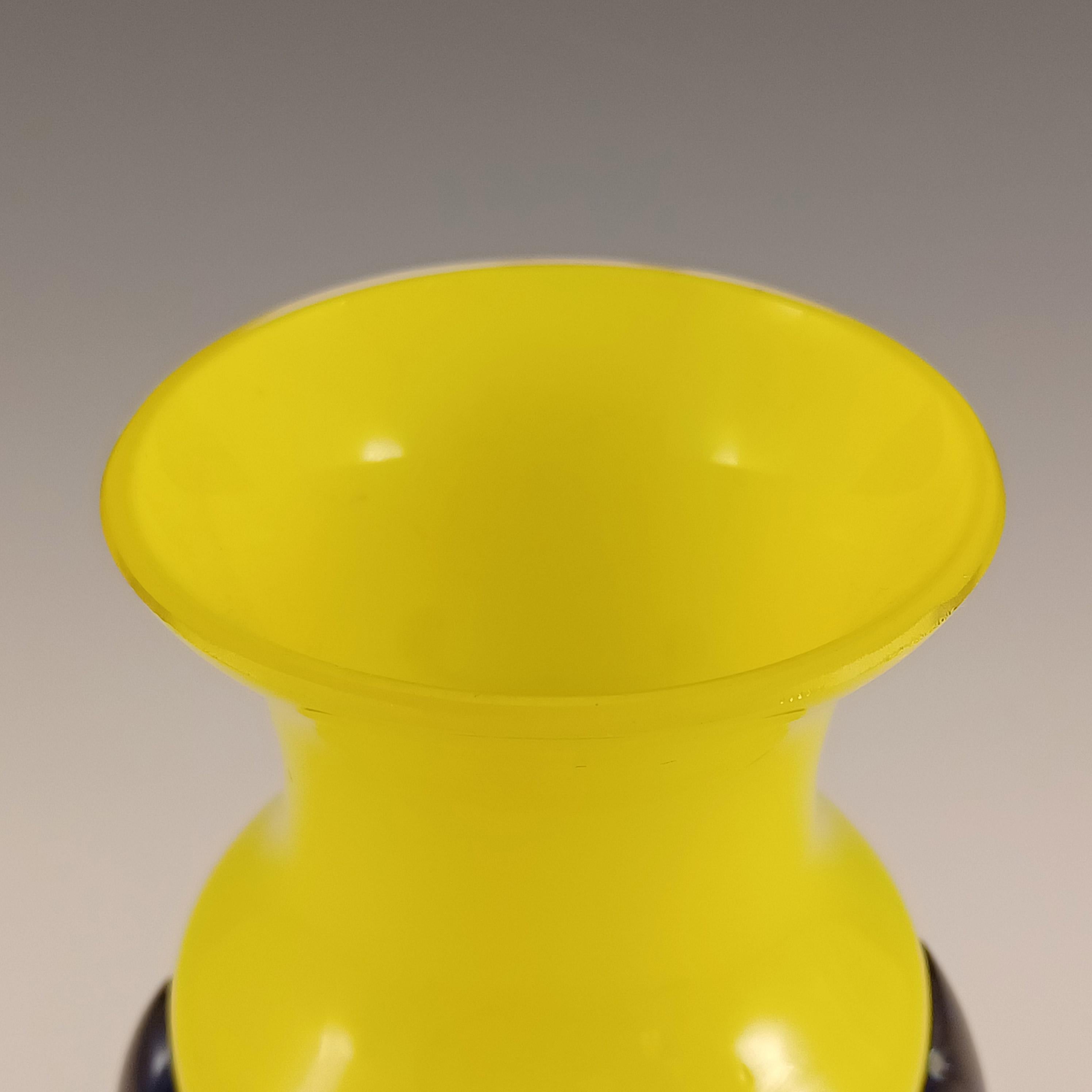 Czech / Bohemian Pair of Yellow & Blue Tango Glass Vases For Sale 1