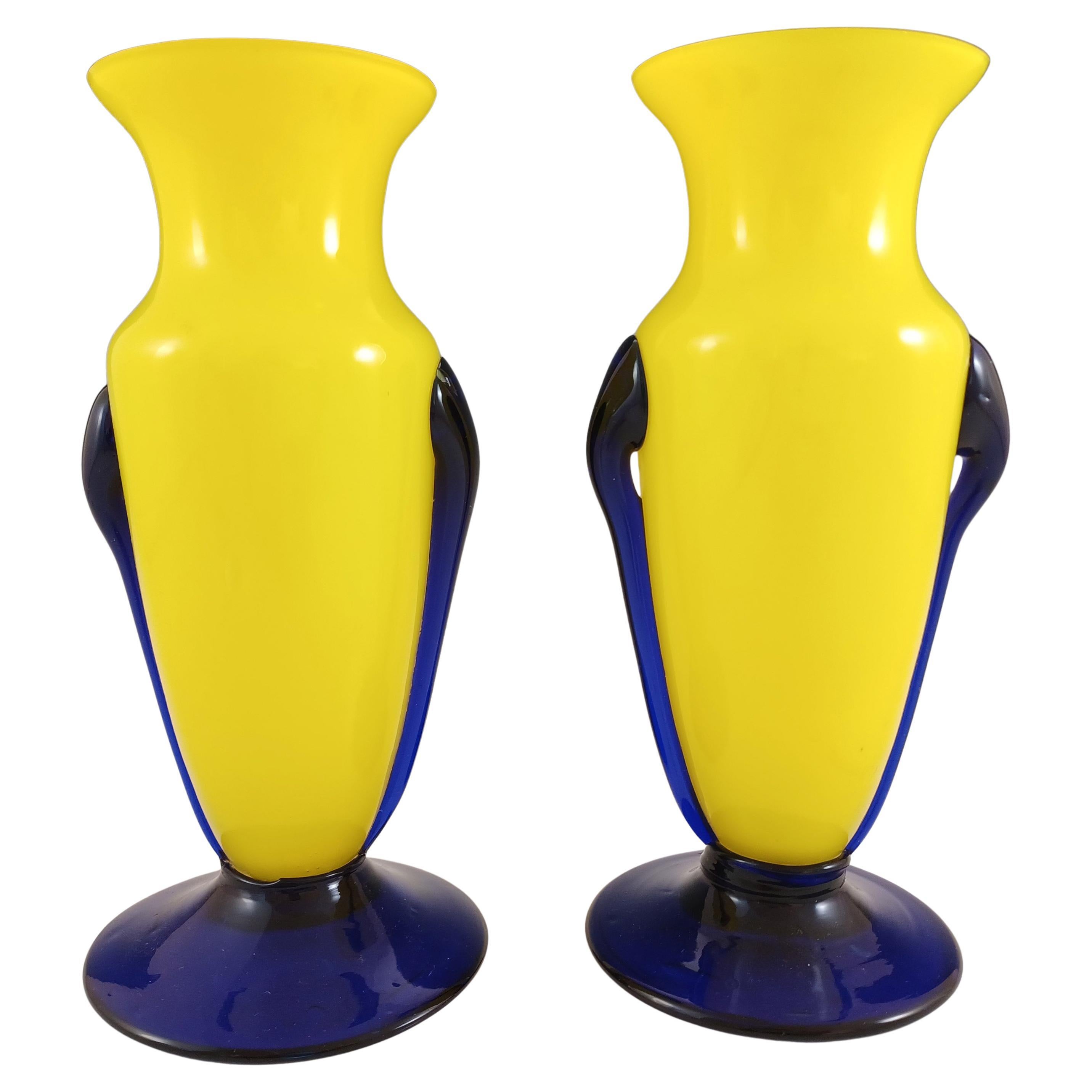Checa / Bohemia Pareja de jarrones de cristal Tango amarillo y azul