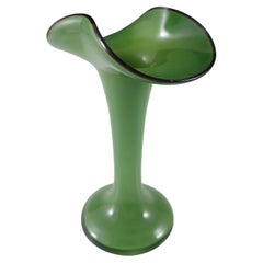 Czech / Bohemian Retro Green & Black Tango Glass Vase