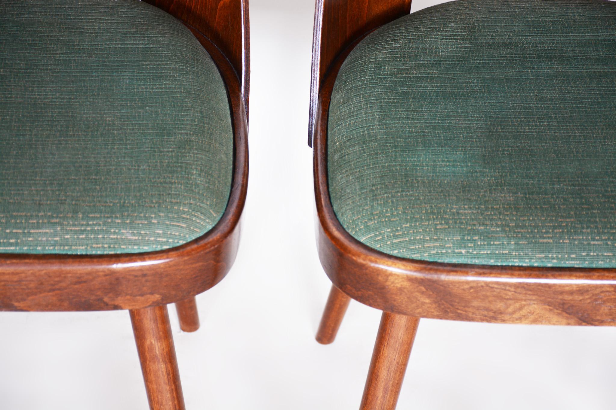 Mid-Century Modern Czech Brown and Green Beech Chairs, 4 Pieces by Oswald Haerdtl - TON, 1950s