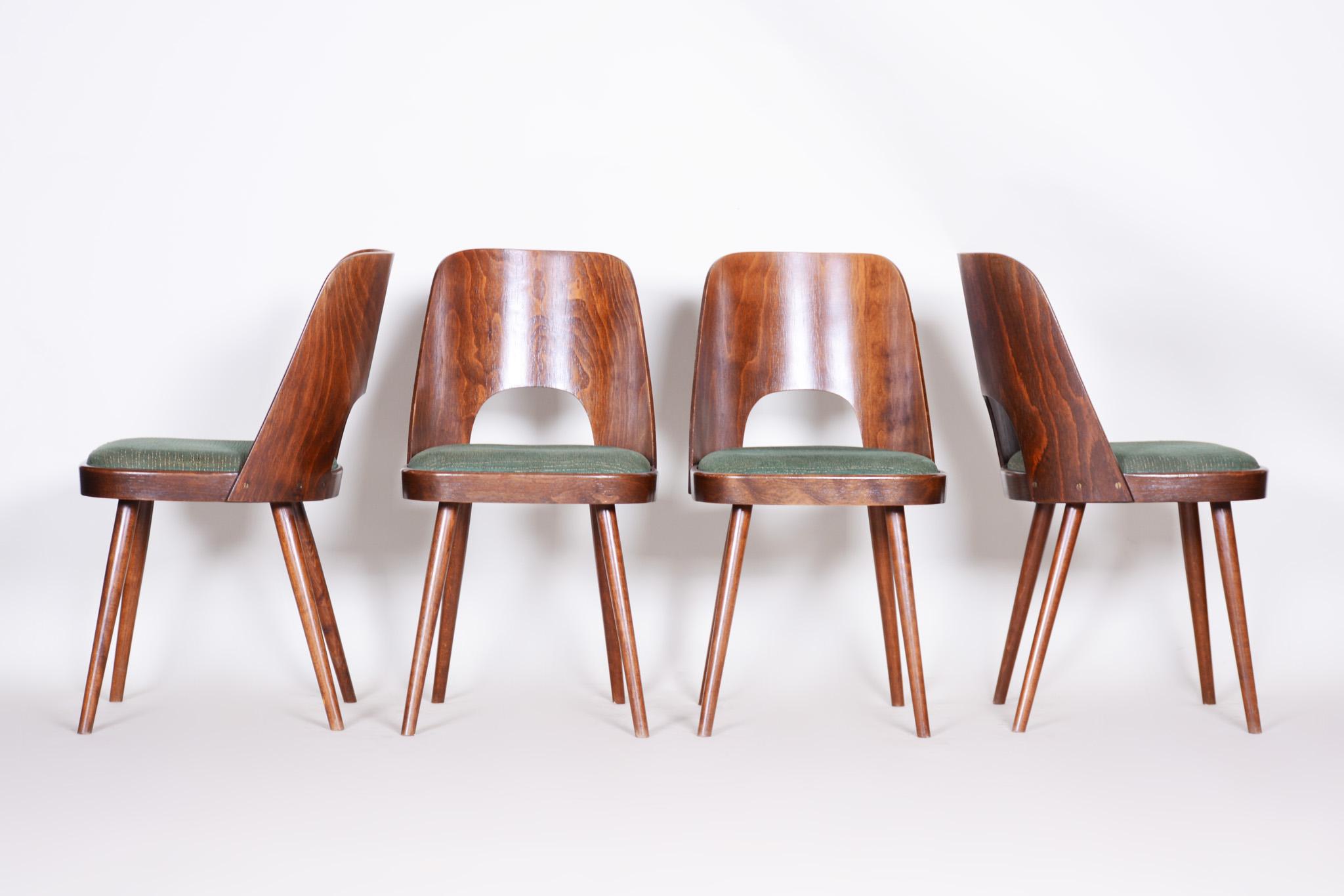 20th Century Czech Brown and Green Beech Chairs, 4 Pieces by Oswald Haerdtl - TON, 1950s