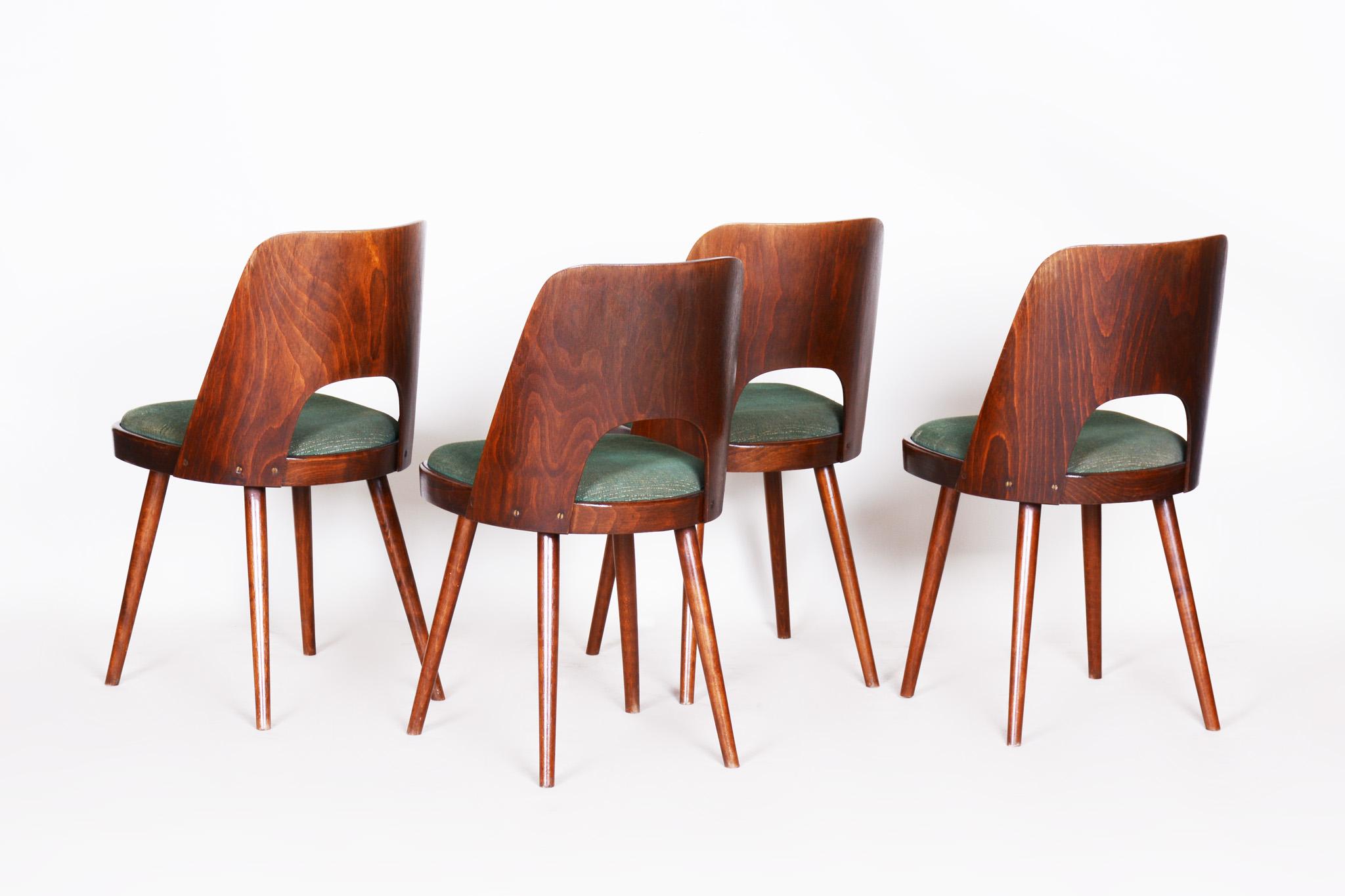 Fabric Czech Brown and Green Beech Chairs, 4 Pieces by Oswald Haerdtl - TON, 1950s