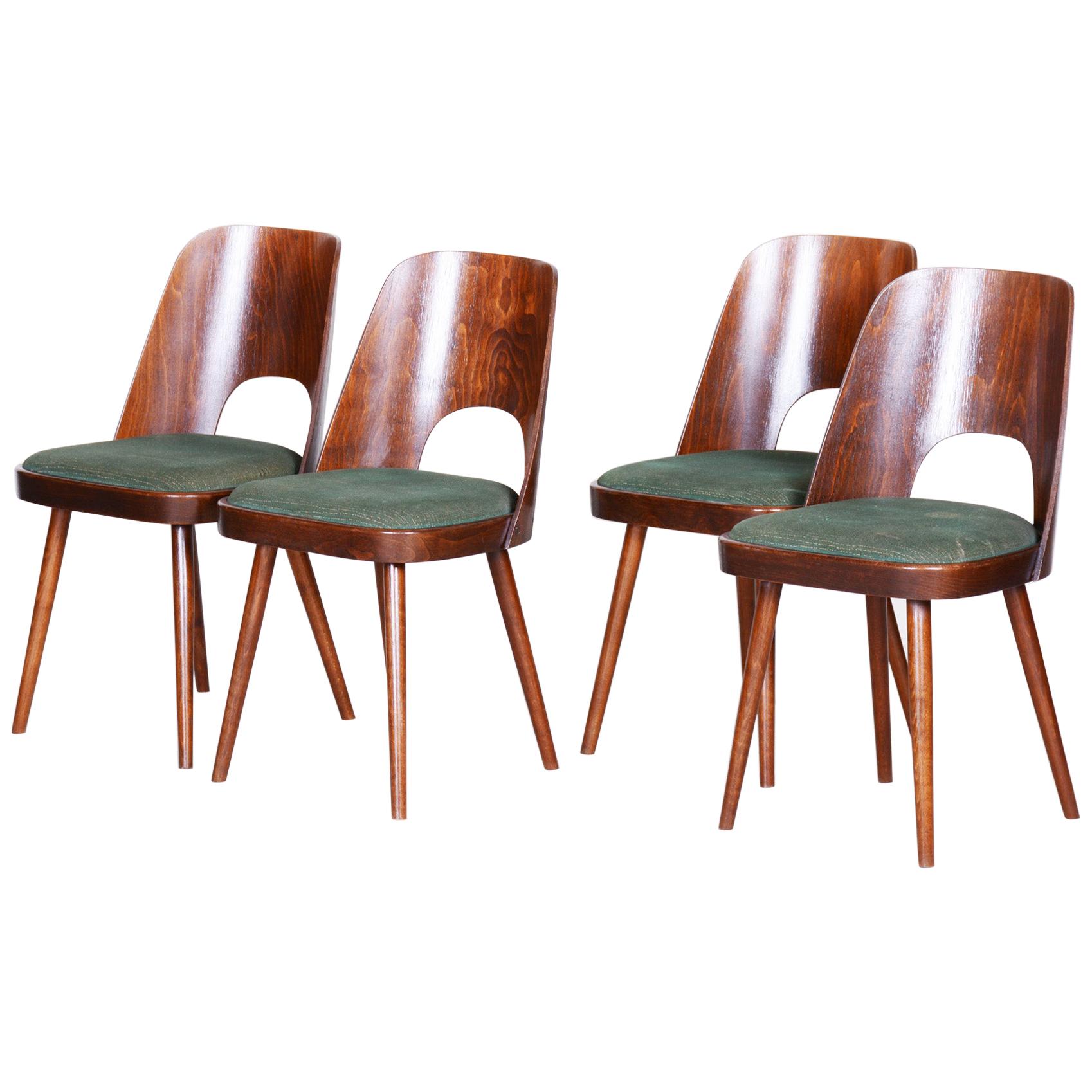 Czech Brown and Green Beech Chairs, 4 Pieces by Oswald Haerdtl - TON, 1950s