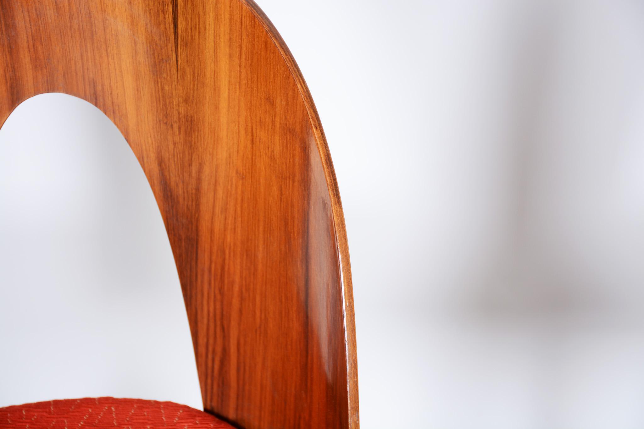 Czech Brown and Red Walnut Chairs, 4 Pieces, Architect Antonín Šuman, 1950s 2