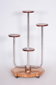 Czech Brown Bauhaus Chrome Flower Stand by Mücke, Melder, Zebrano Wood, 1930s