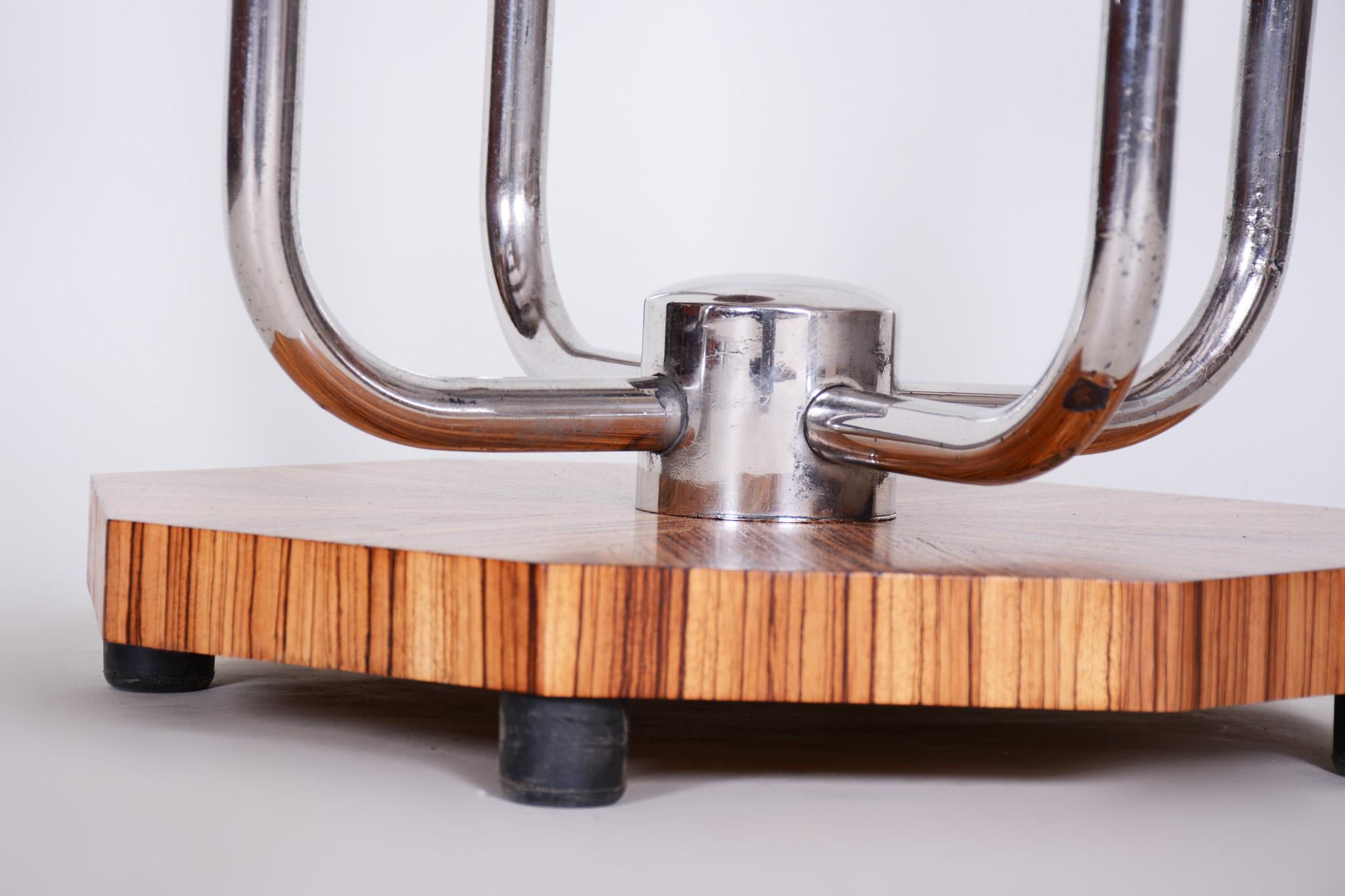 Czech Brown Bauhaus Chrome Flower Stand by Mücke, Melder, Zebrano Wood, 1930s For Sale 2