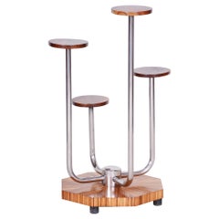 Used Czech Brown Bauhaus Chrome Flower Stand by Mücke, Melder, Zebrano Wood, 1930s