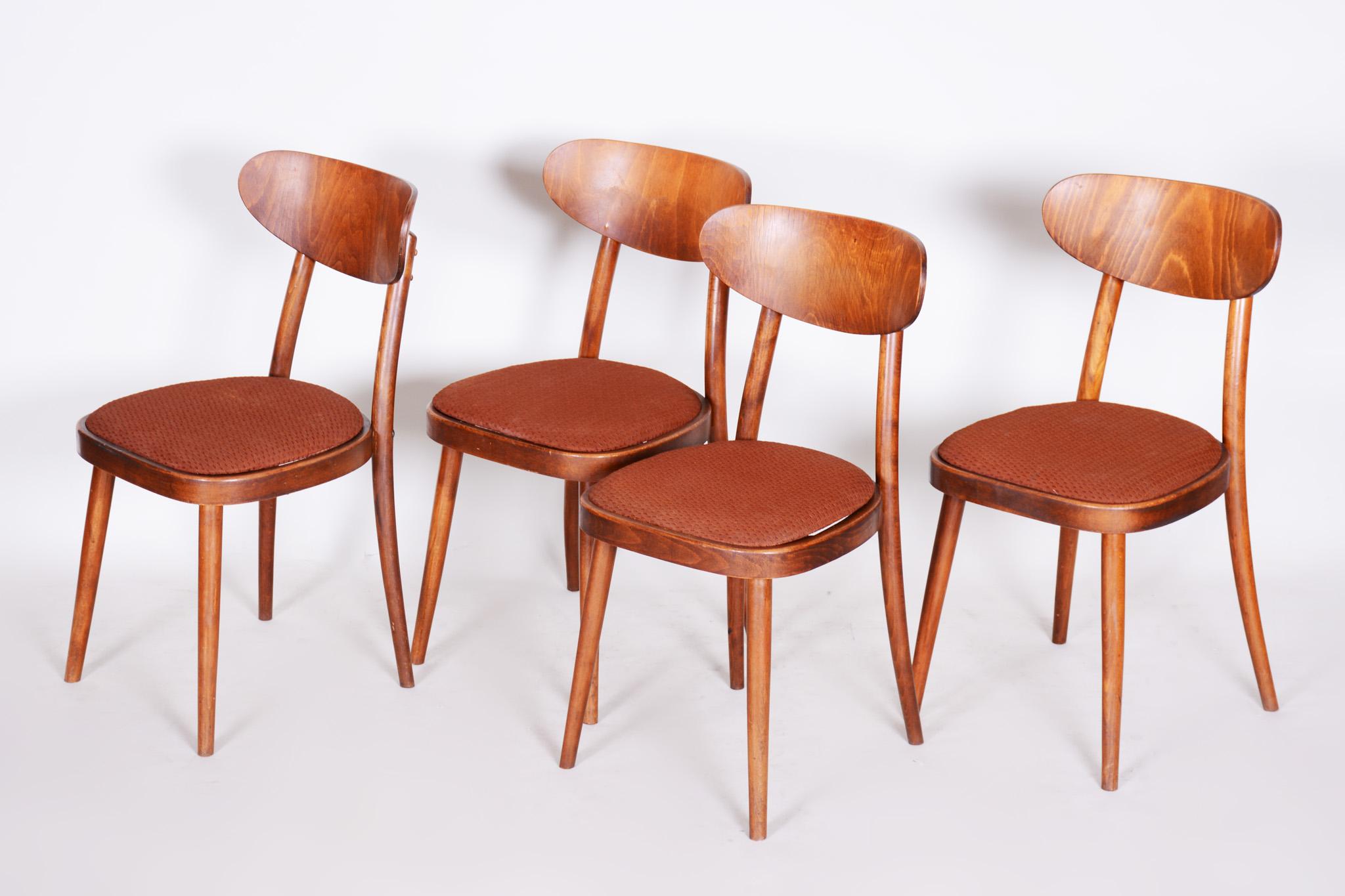 20th Century Czech Brown Beech Midcentury Chairs, 4 Pieces, 1940s, Well Preserved Condition