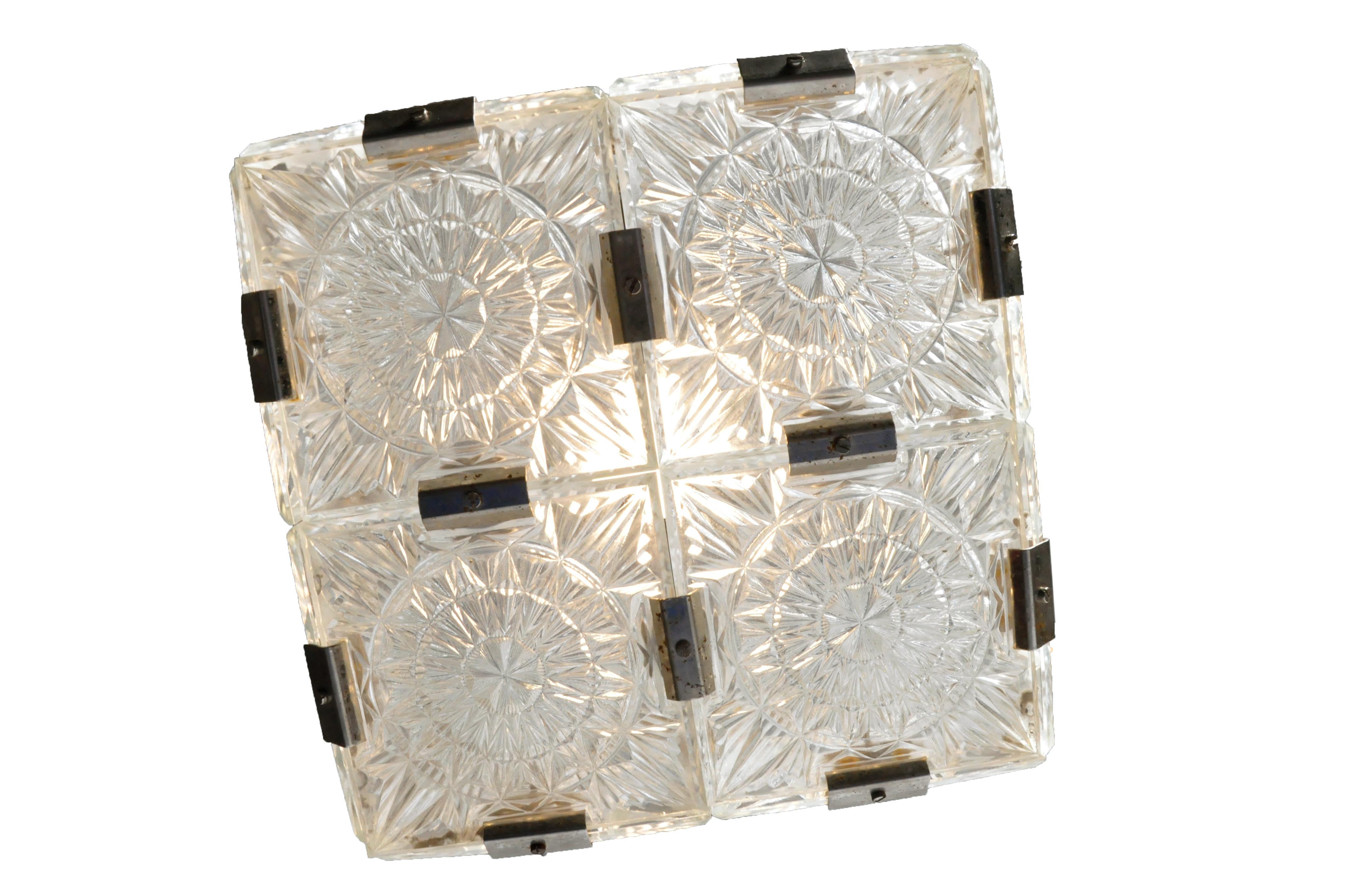 Czech Cast Glass Ceiling Lamp, circa 1950 For Sale 5