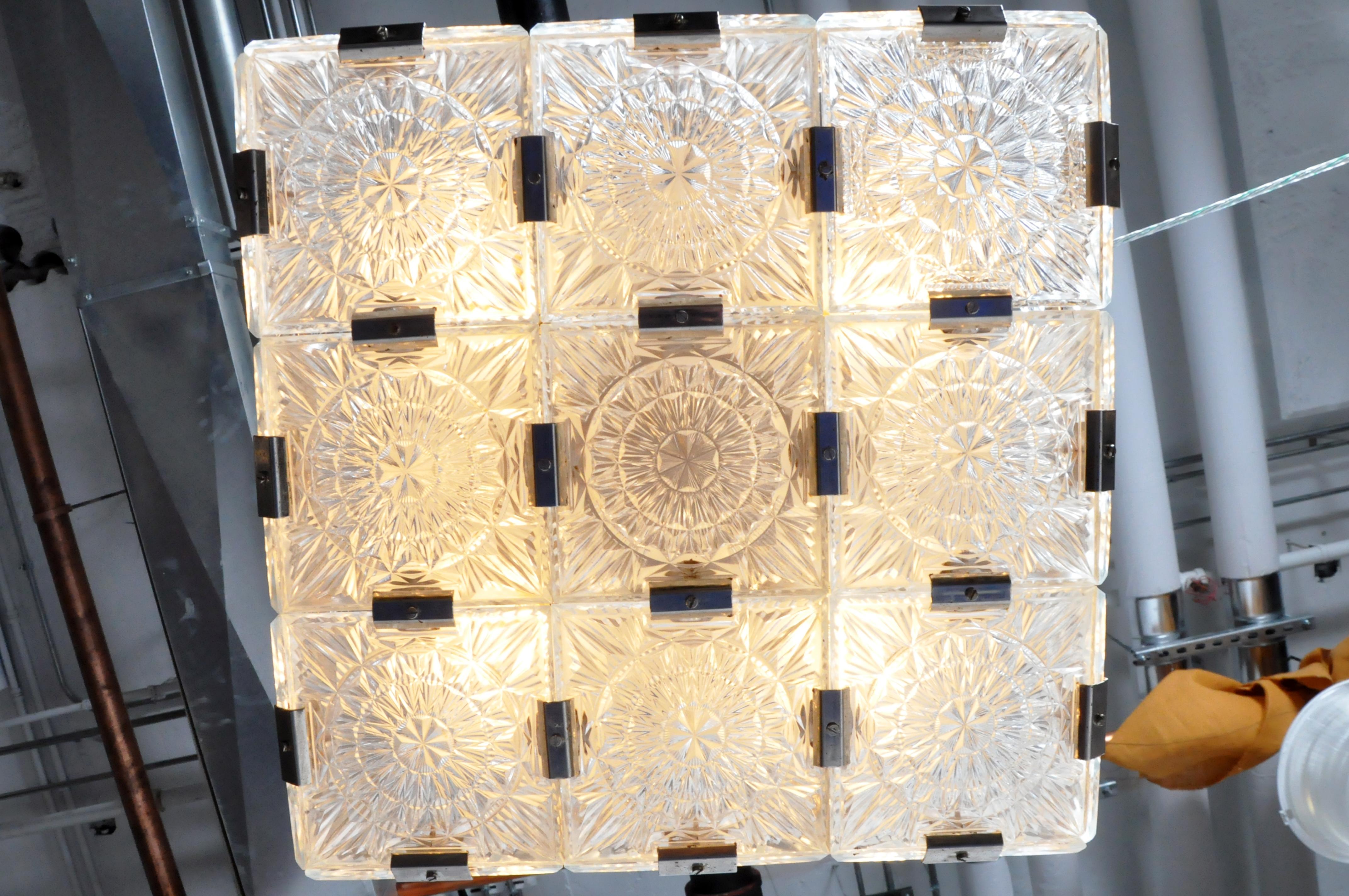 Czech Cast Glass Ceiling Lamp, circa 1950 For Sale 5