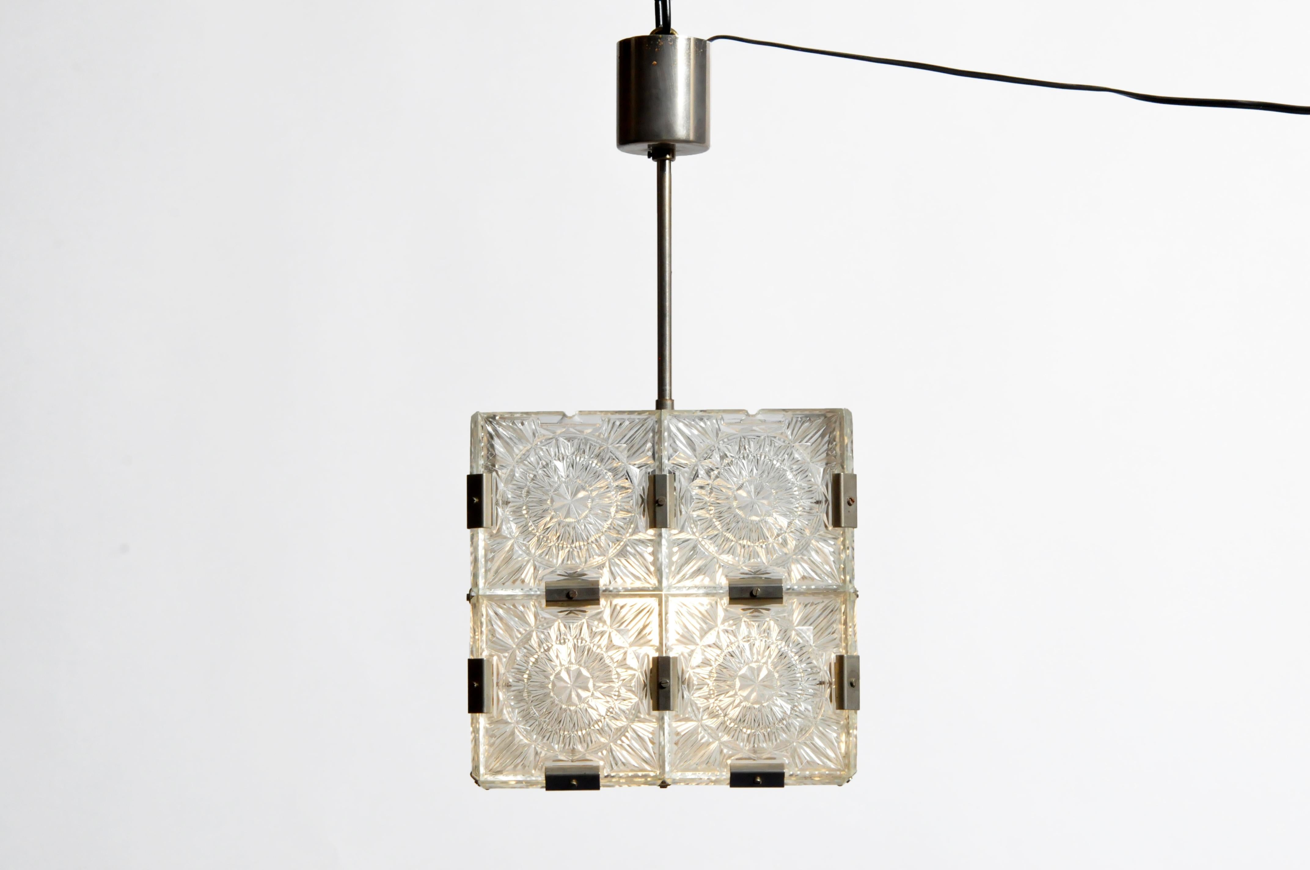 Czech Cast Glass Ceiling Lamp, circa 1950 In Good Condition For Sale In Chicago, IL