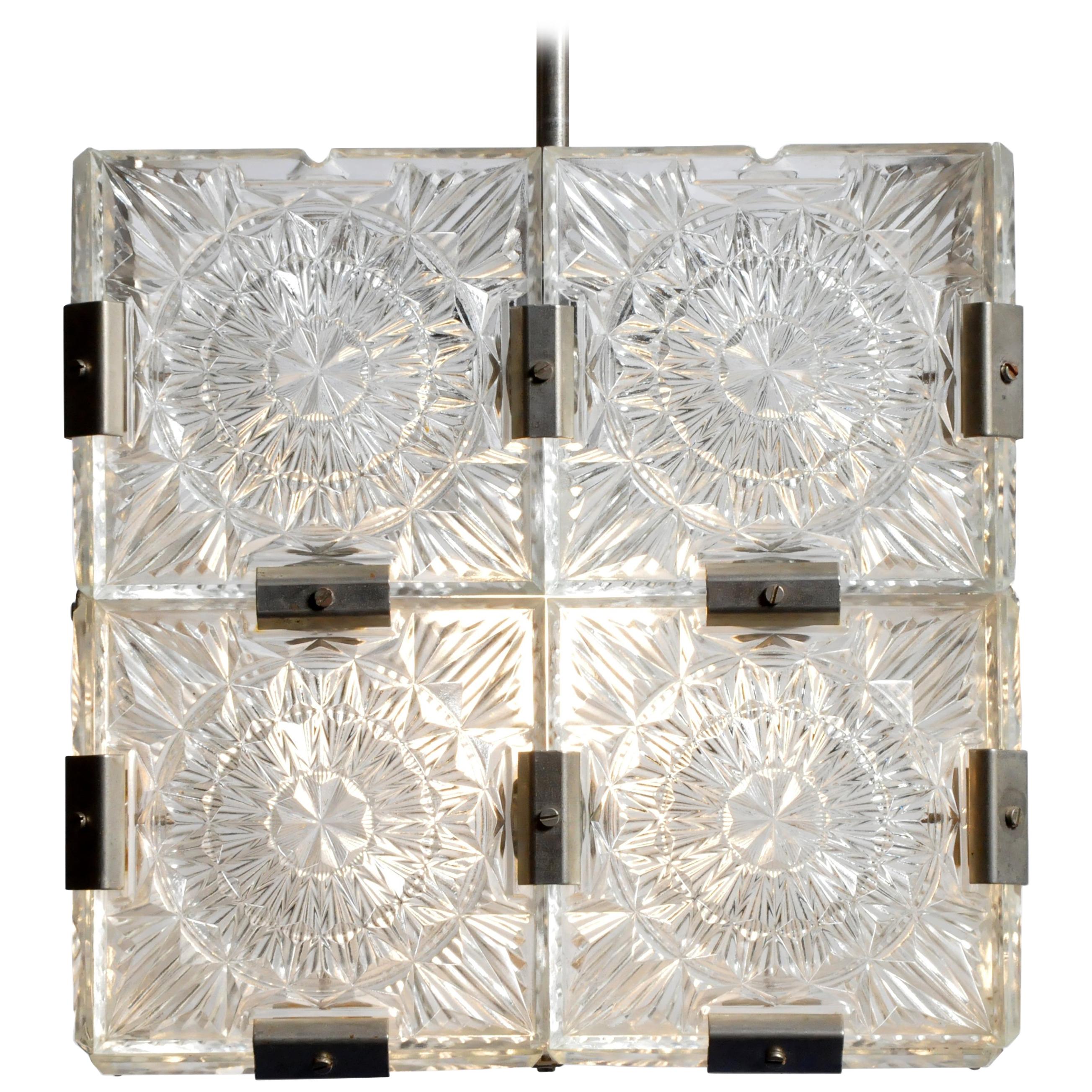 Czech Cast Glass Ceiling Lamp, circa 1950 For Sale
