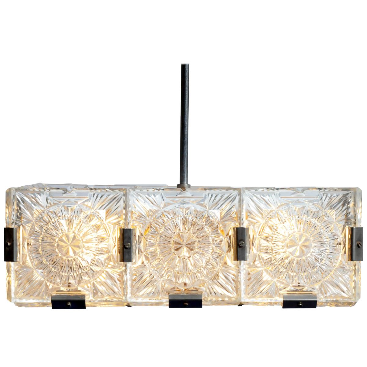 Czech Cast Glass Ceiling Lamp, circa 1950