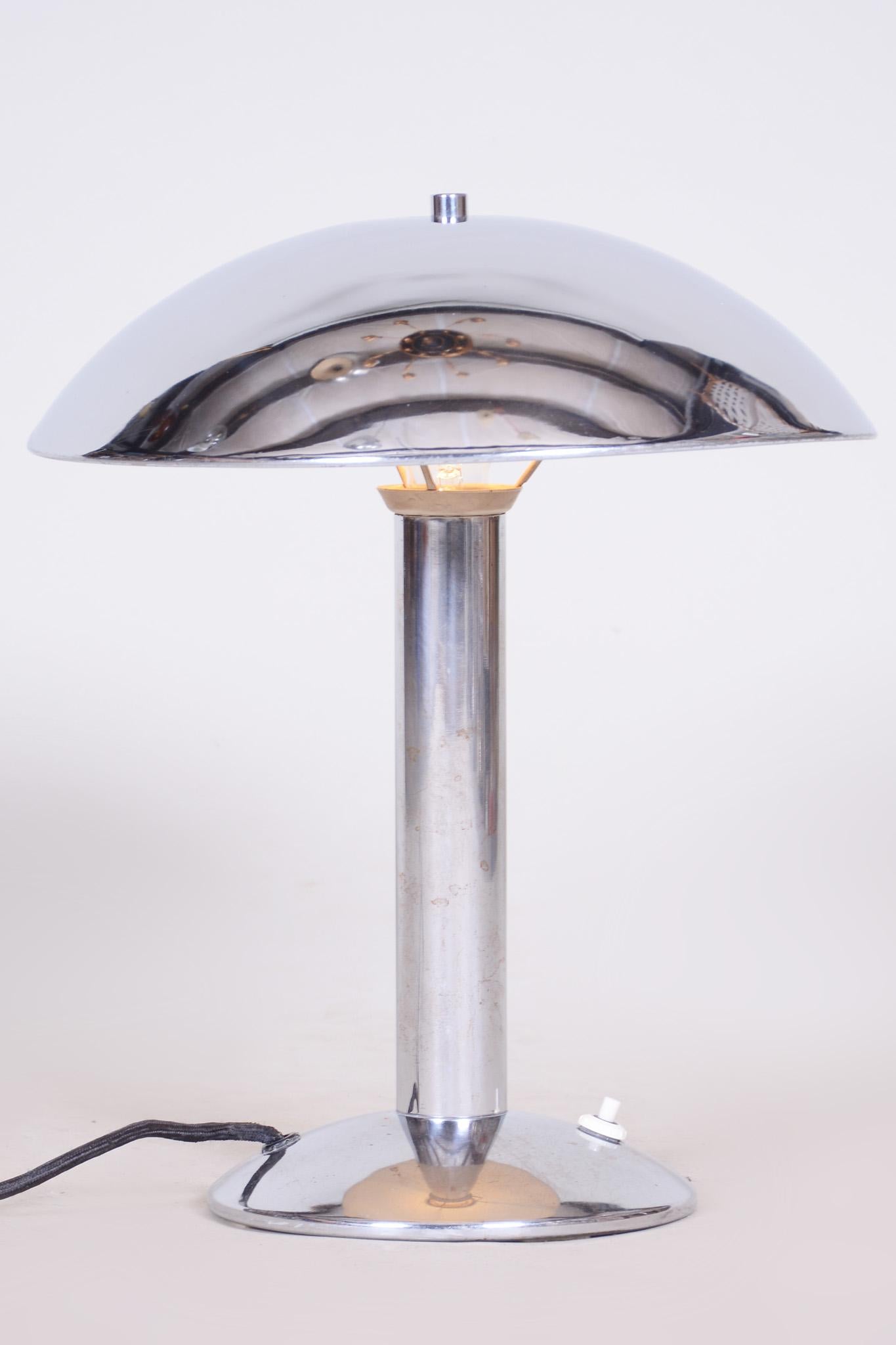 Art Deco Czech Chrome Bauhaus Table Lamp, Original Condition and Electrified, 1930s For Sale