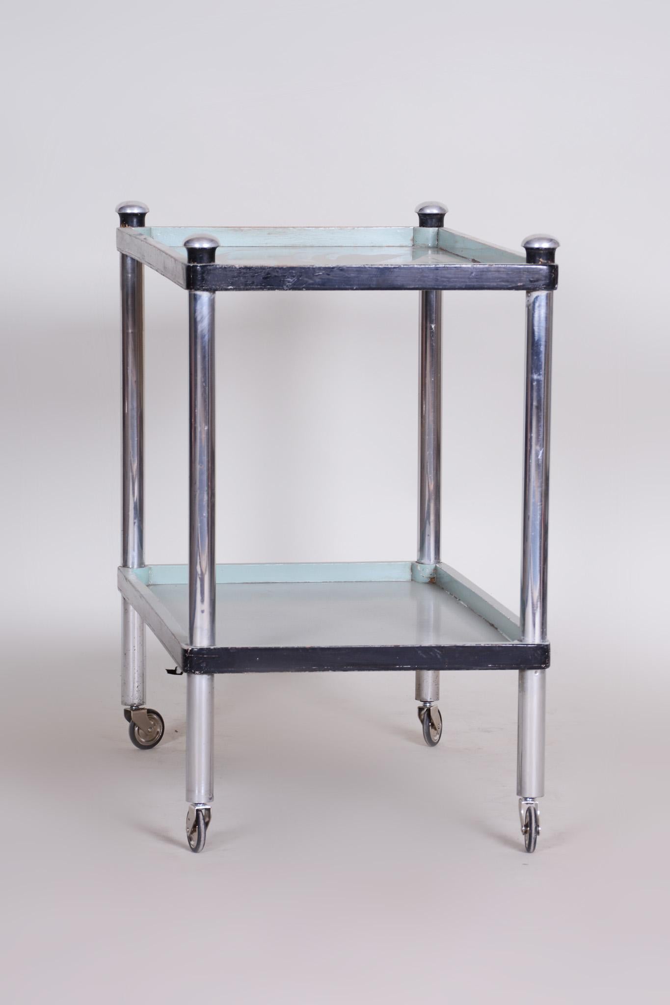 Czech Chrome Bauhus Green Trolley by Vichr, Original Condition, 1930s For Sale 2