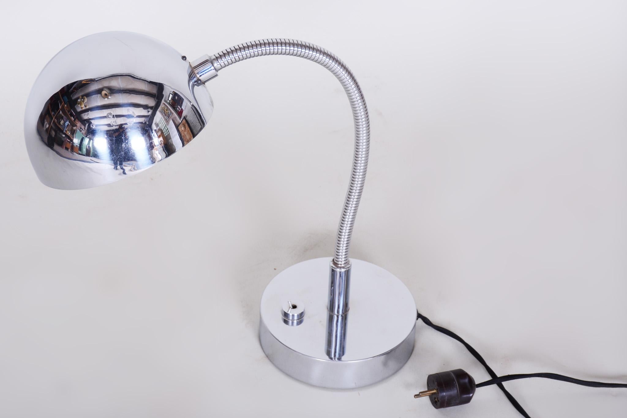 Mid-20th Century Czech Chrome Functionalism Bauhaus Table Lamp, Restored and Electrified, 1930s