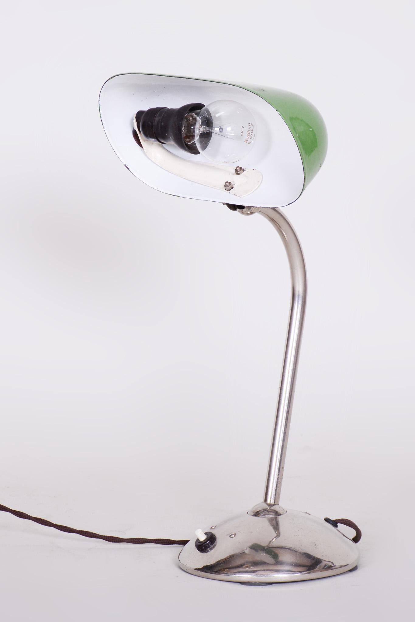 Czech Chrome Green Bauhaus Table Lamp, Restored and Electrified, 1930s In Good Condition In Horomerice, CZ