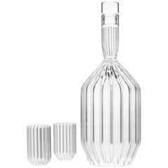 EU Clients Contemporary Fluted Decanter & 2 Liqueur Shot Glass Set in Stock