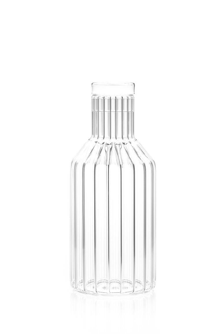 Modern EU Clients Contemporary Fluted Glass Boyd Bedside Carafe with Glass in Stock