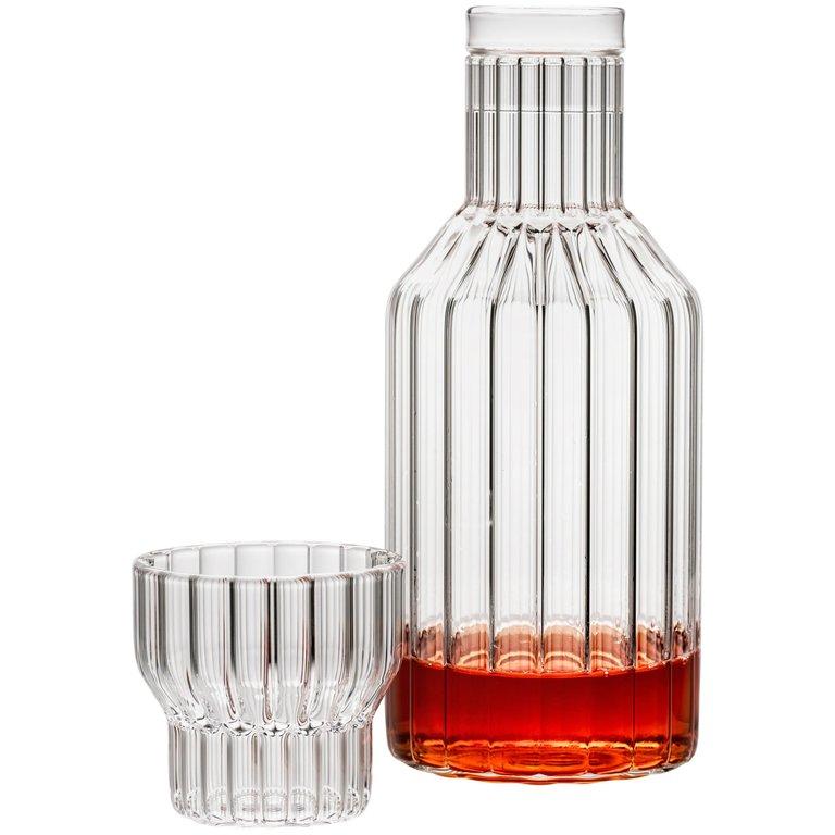 EU Clients Contemporary Fluted Glass Boyd Bedside Carafe with Glass in Stock