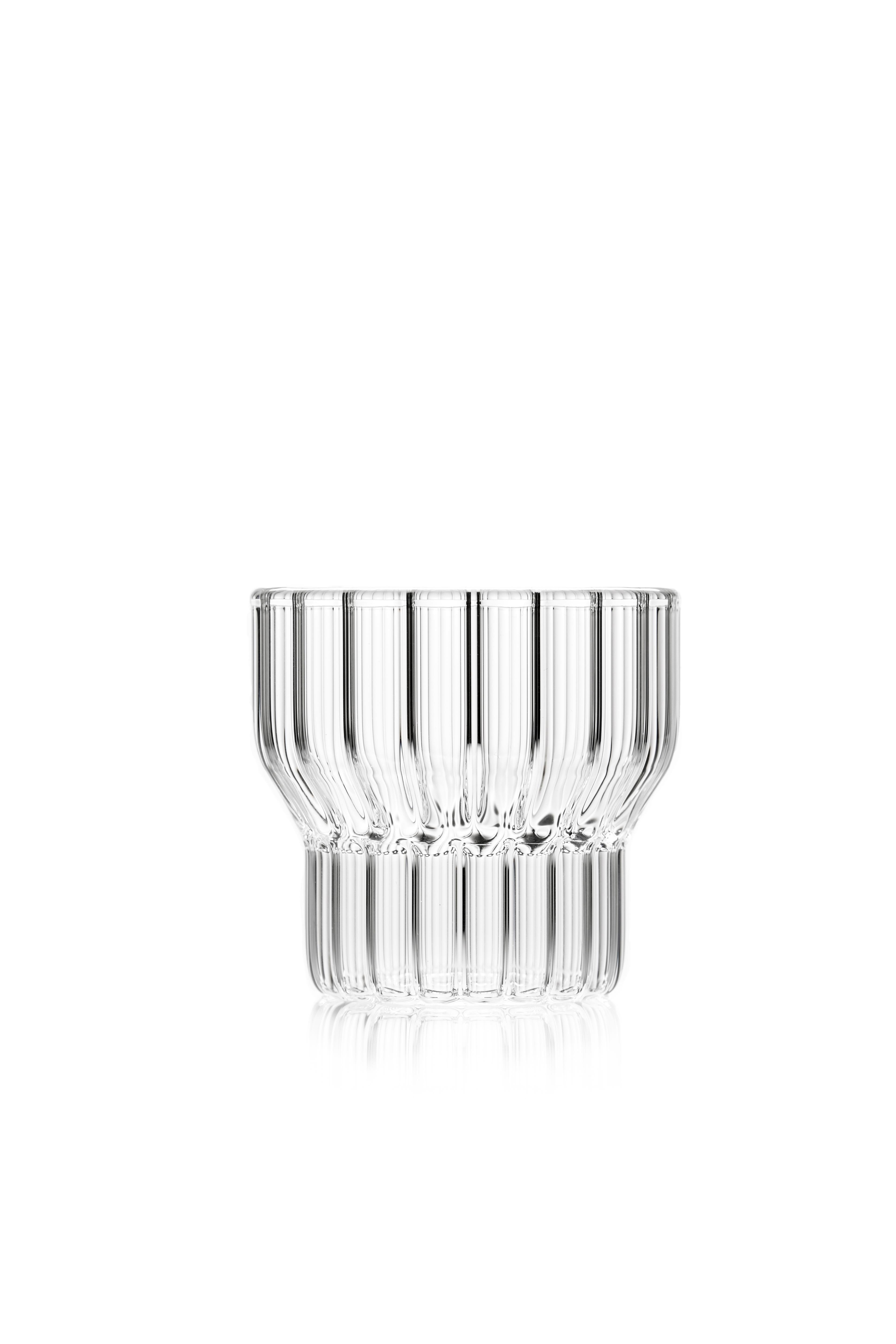 Moderne Fferrone Czech Clear Contemporary Fluted Glass Boyd Bedside Carafe with Glass en vente
