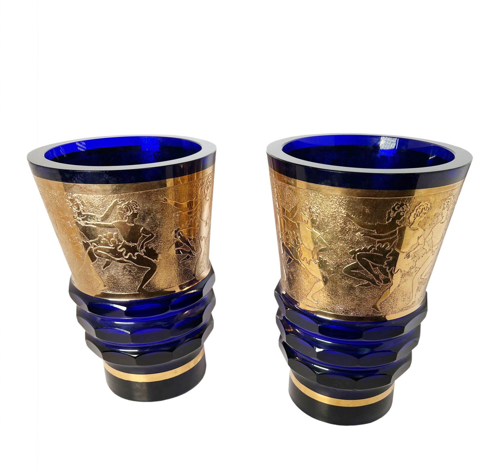 Glass Czech Cobalt Blue Vases  For Sale