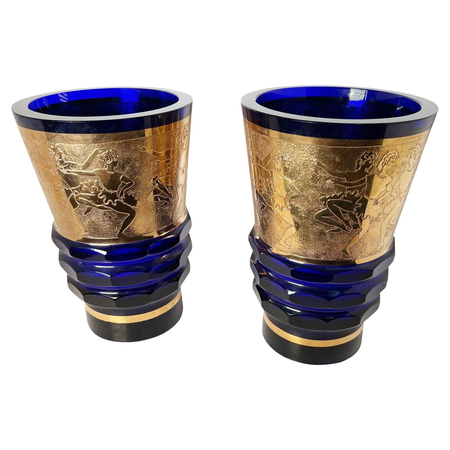 Vases tchèques bleu cobalt  en vente