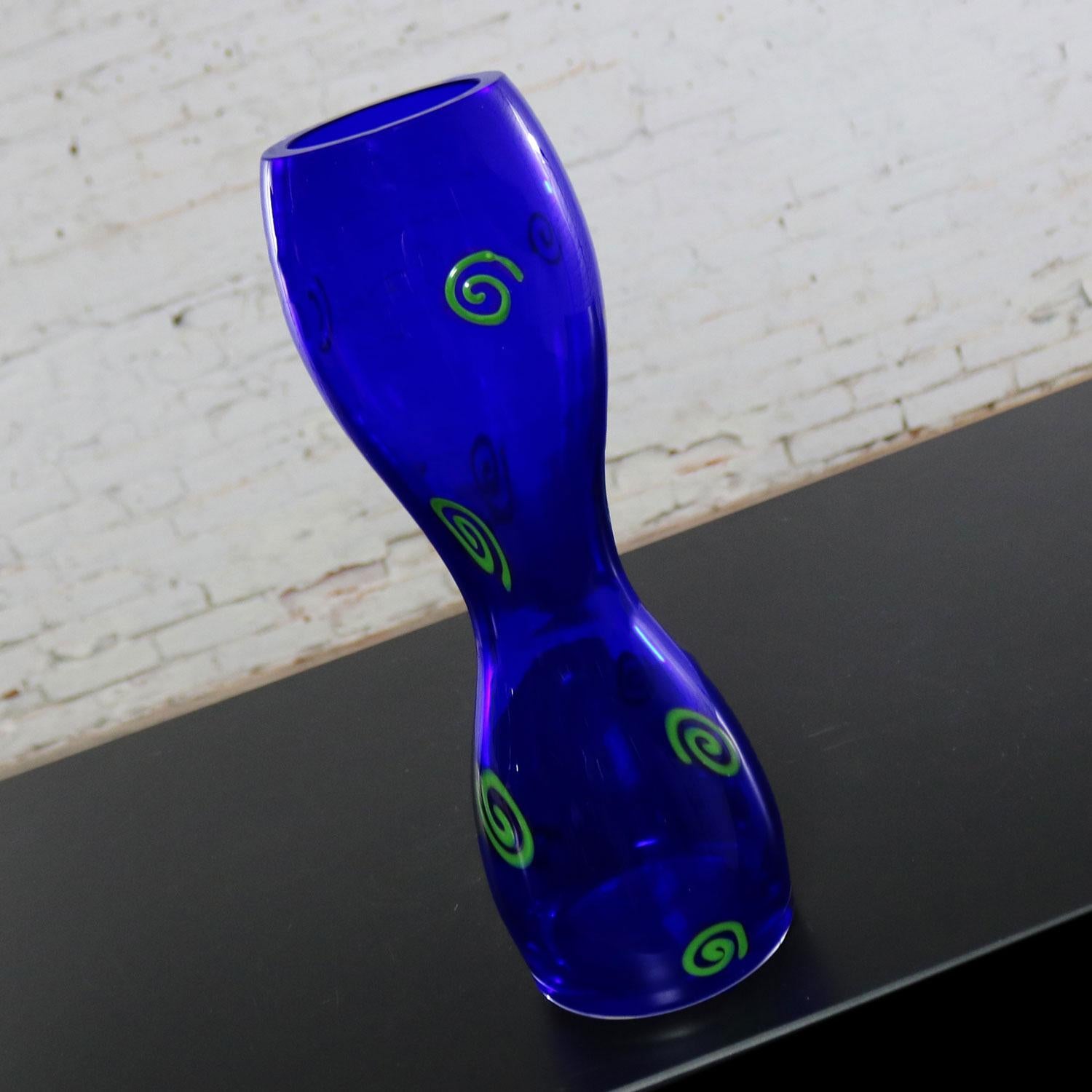 Czech Cobalt Hourglass Art Glass Vases Shafaq Malik Ahmed for Barovier In Good Condition In Topeka, KS