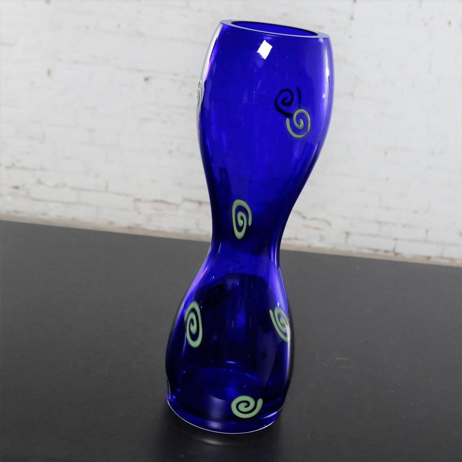 Modern Czech Cobalt Hourglass Art Glass Vases Shafaq Malik Ahmed for Barovier