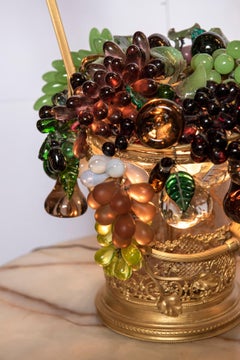 Czech Colored Glass and Bronze Fruit Basket Table Lamp. Circa 1890.
