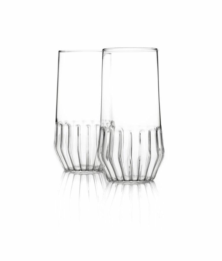 This set includes six mixed medium glasses and six mixed large glasses. 

This item is also available in the US.

With a special technique, the modern mixed collection combines two types of glass to create this contemporary clear glass collection.