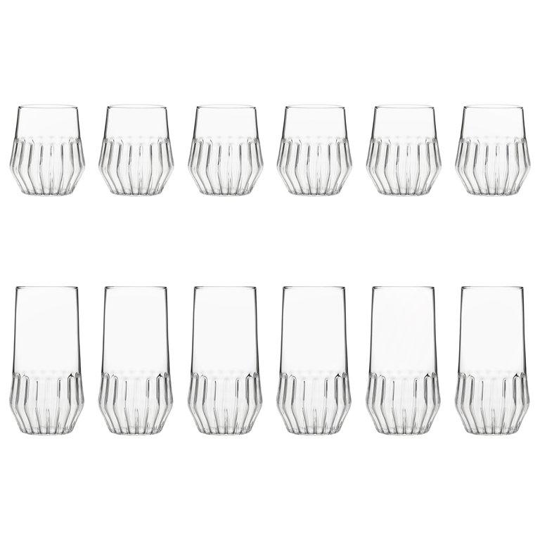 EU Clients Contemporary Mixed Collection 6 Medium and 6 Large Glass Set in Stock