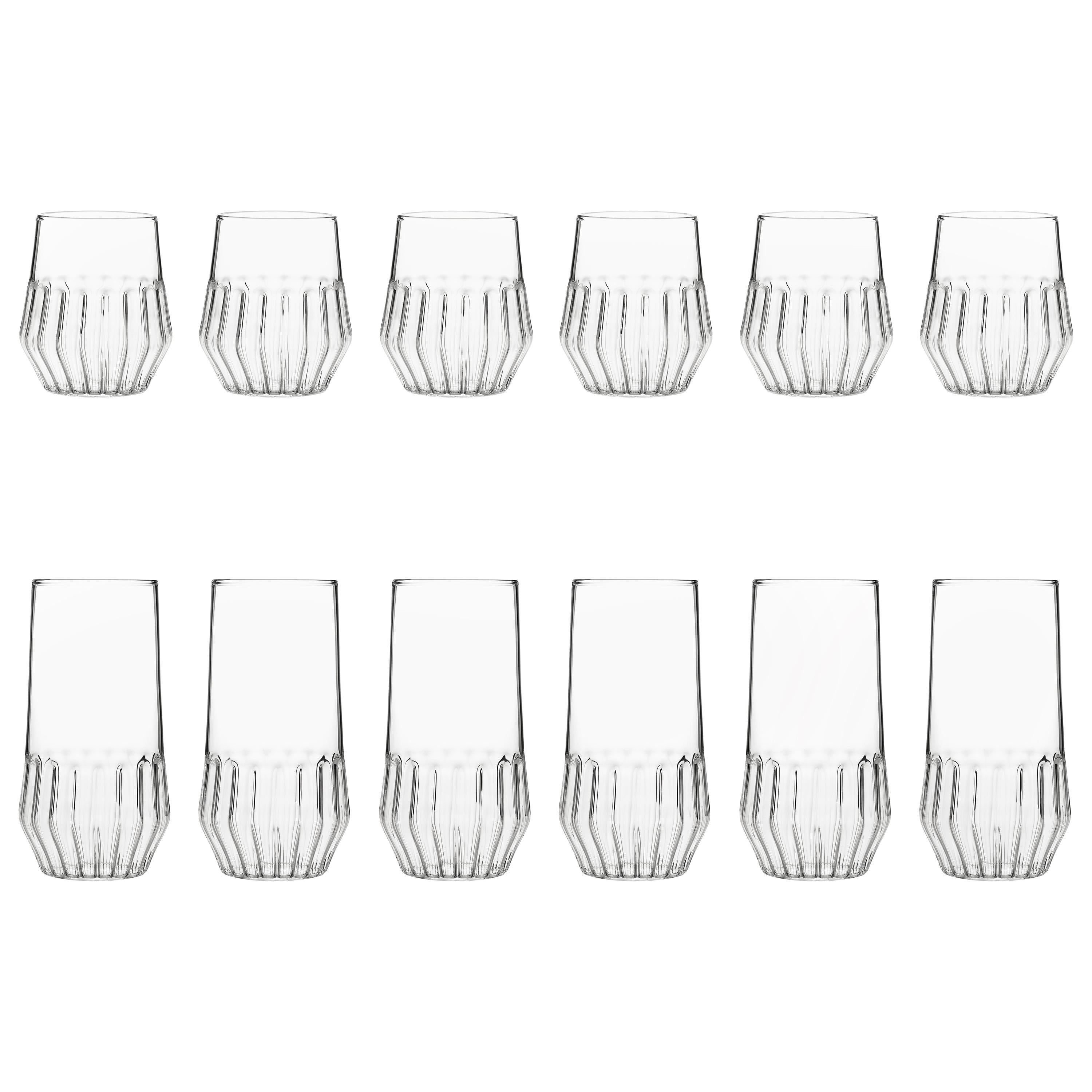fferrone Czech Contemporary Mixed Collection Six Medium and Six Large Glass Set For Sale