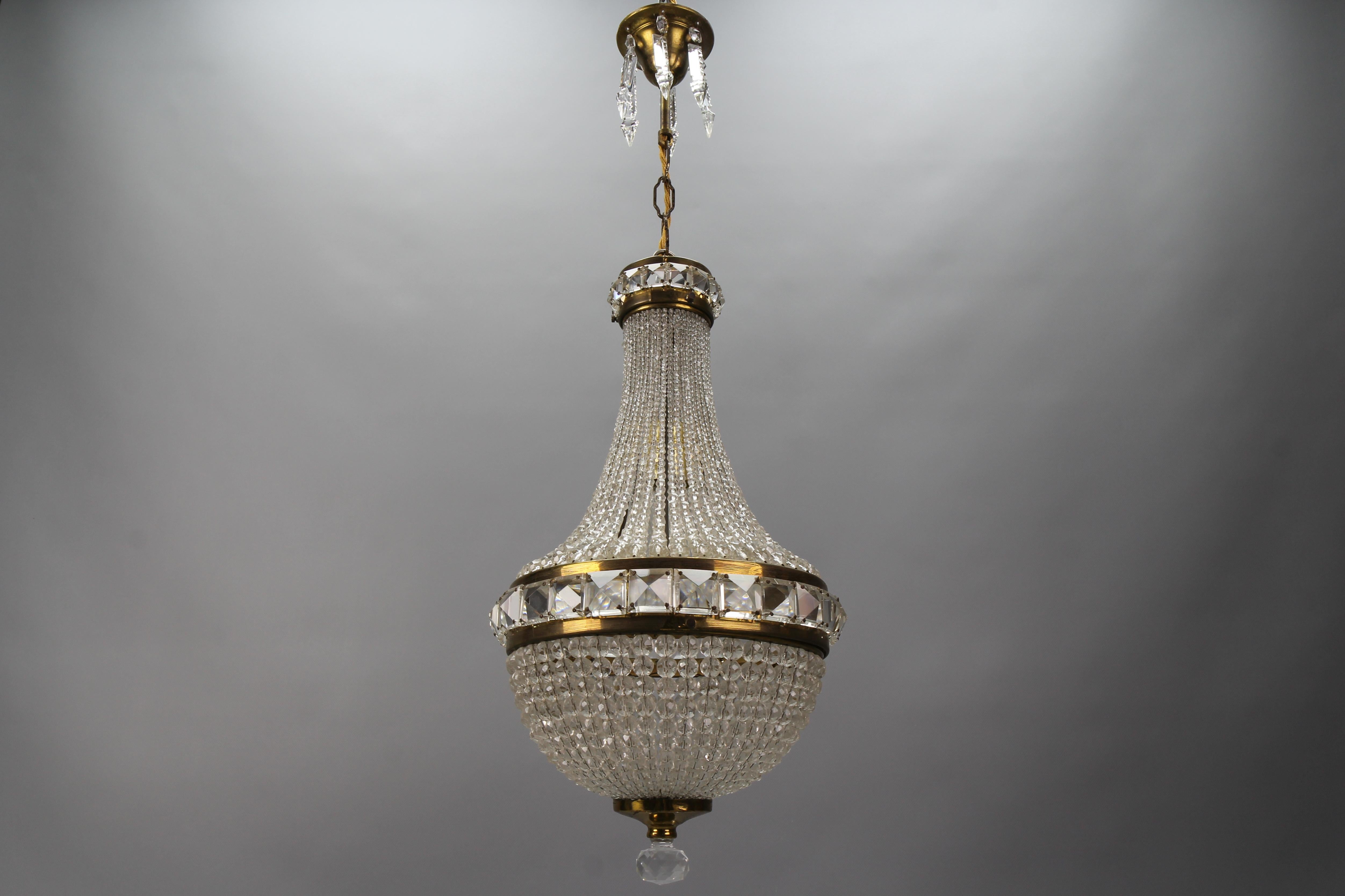 Czech Crystal Beaded Empire Style Dome Chandelier In Good Condition For Sale In Barntrup, DE