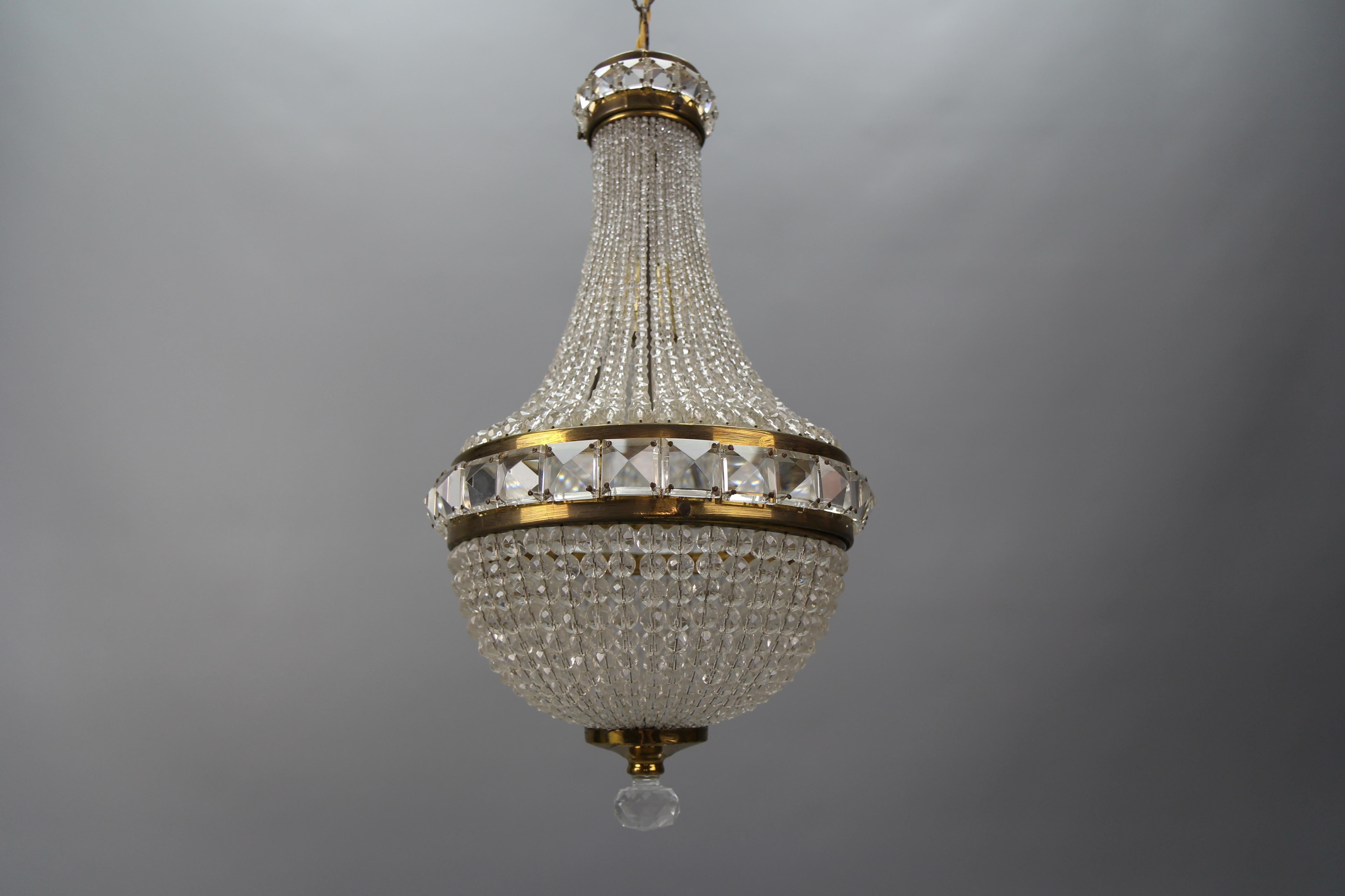 Mid-20th Century Czech Crystal Beaded Empire Style Dome Chandelier For Sale