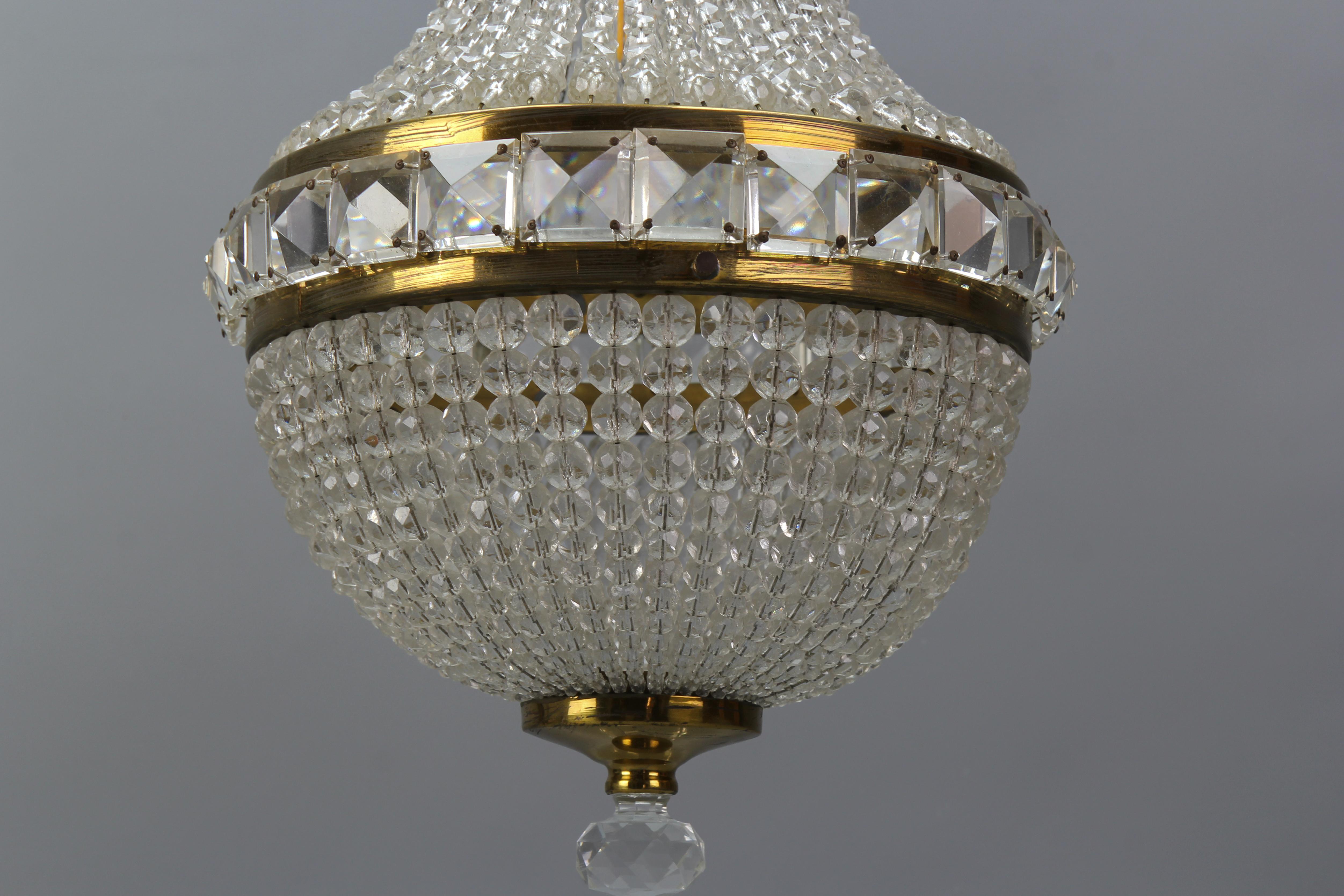 Mid-20th Century Czech Crystal Beaded Empire Style Dome Chandelier For Sale