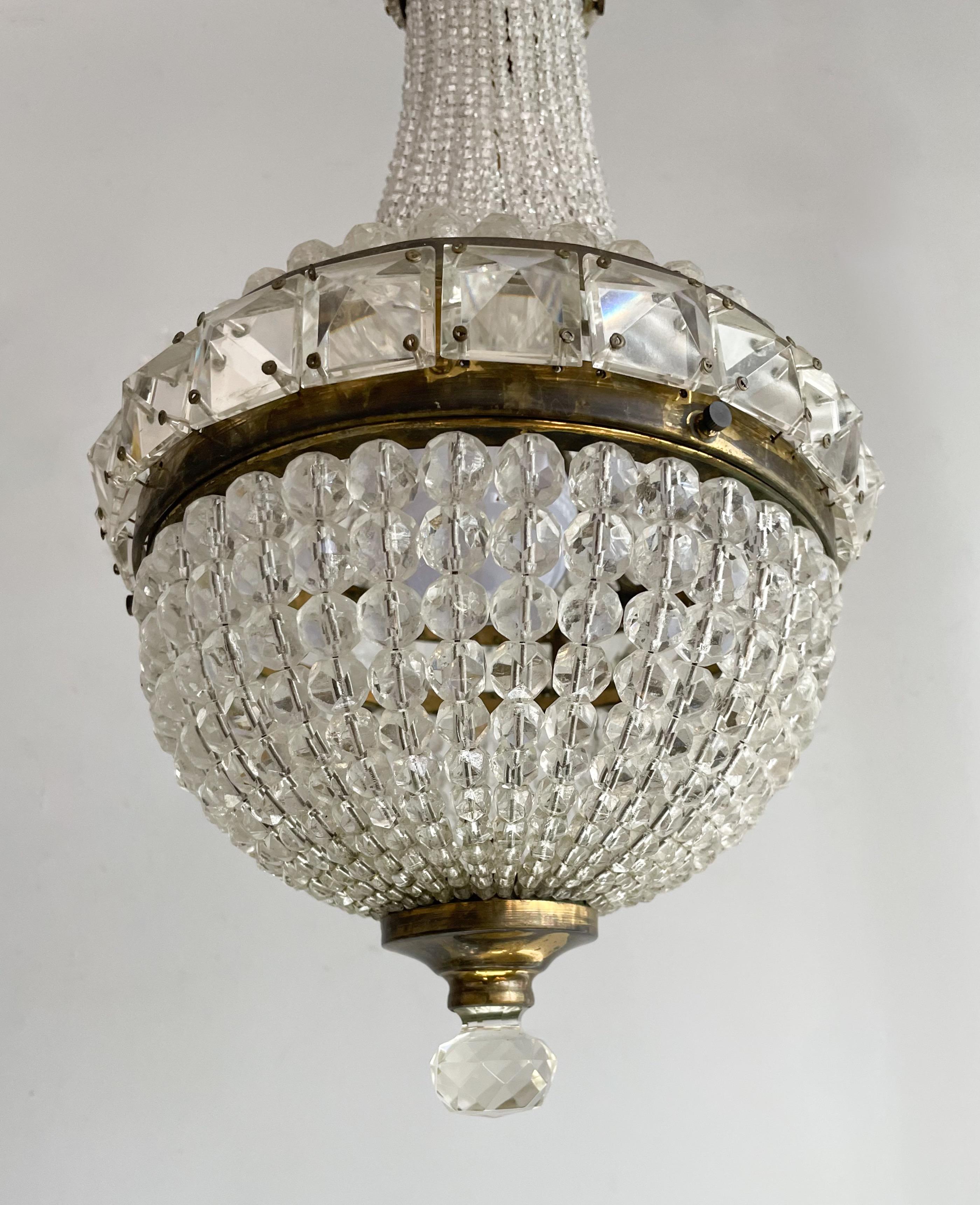 Czech Crystal Beaded Pendant Chandelier  In Good Condition For Sale In Los Angeles, CA