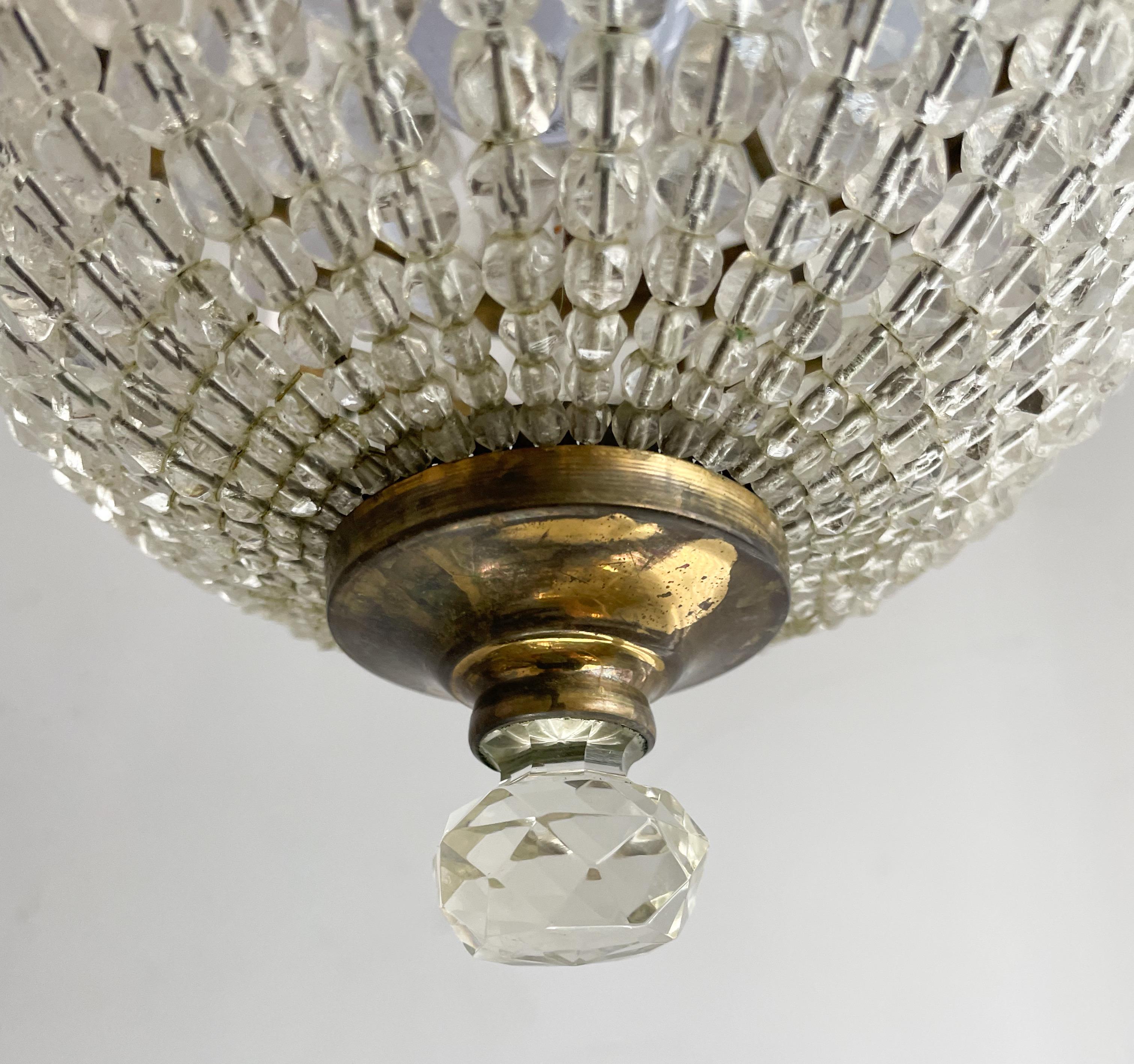 Brass Czech Crystal Beaded Pendant Chandelier  For Sale