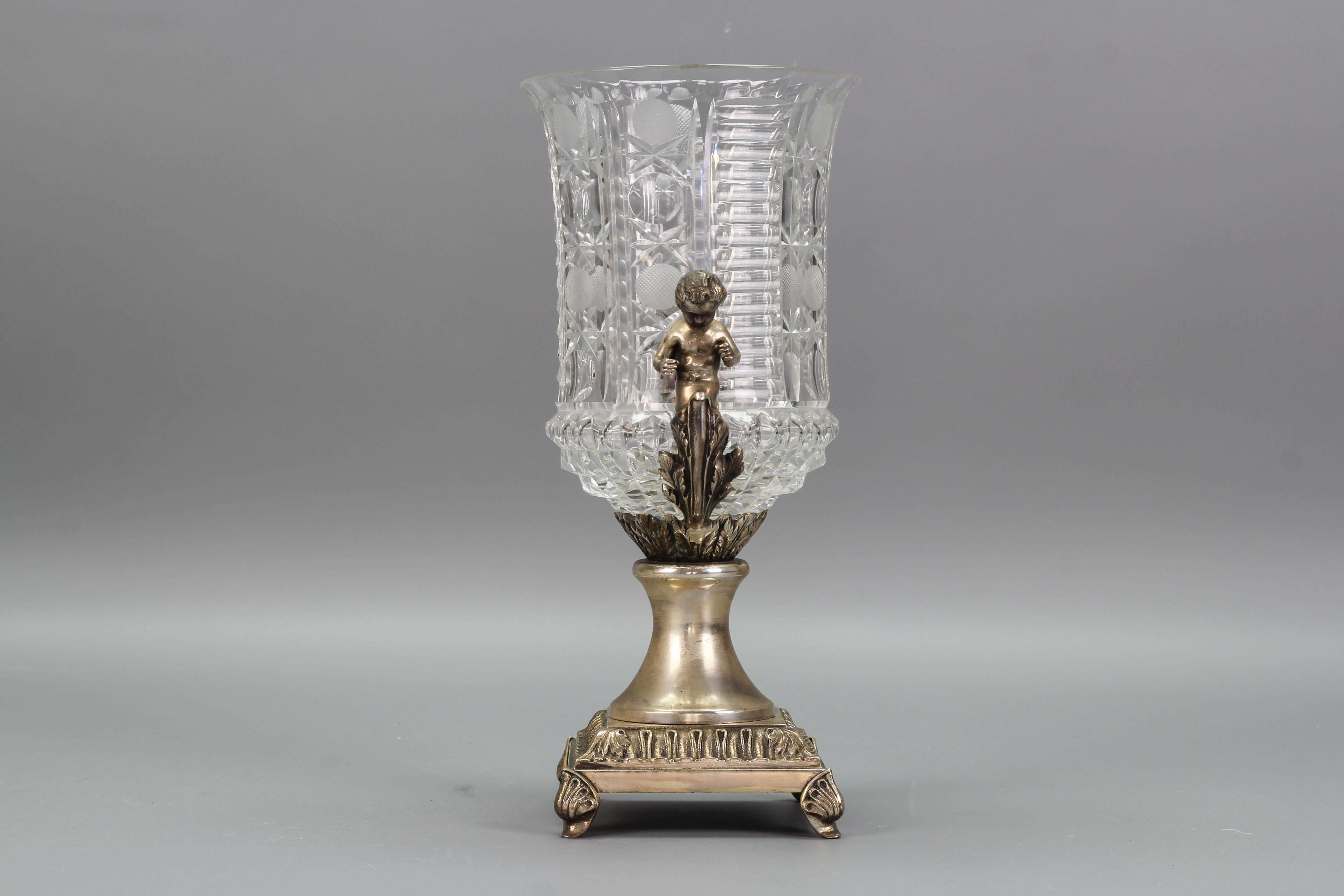 Czech Crystal Glass and Brass Vase with Cherubs, ca. 1970s For Sale 5