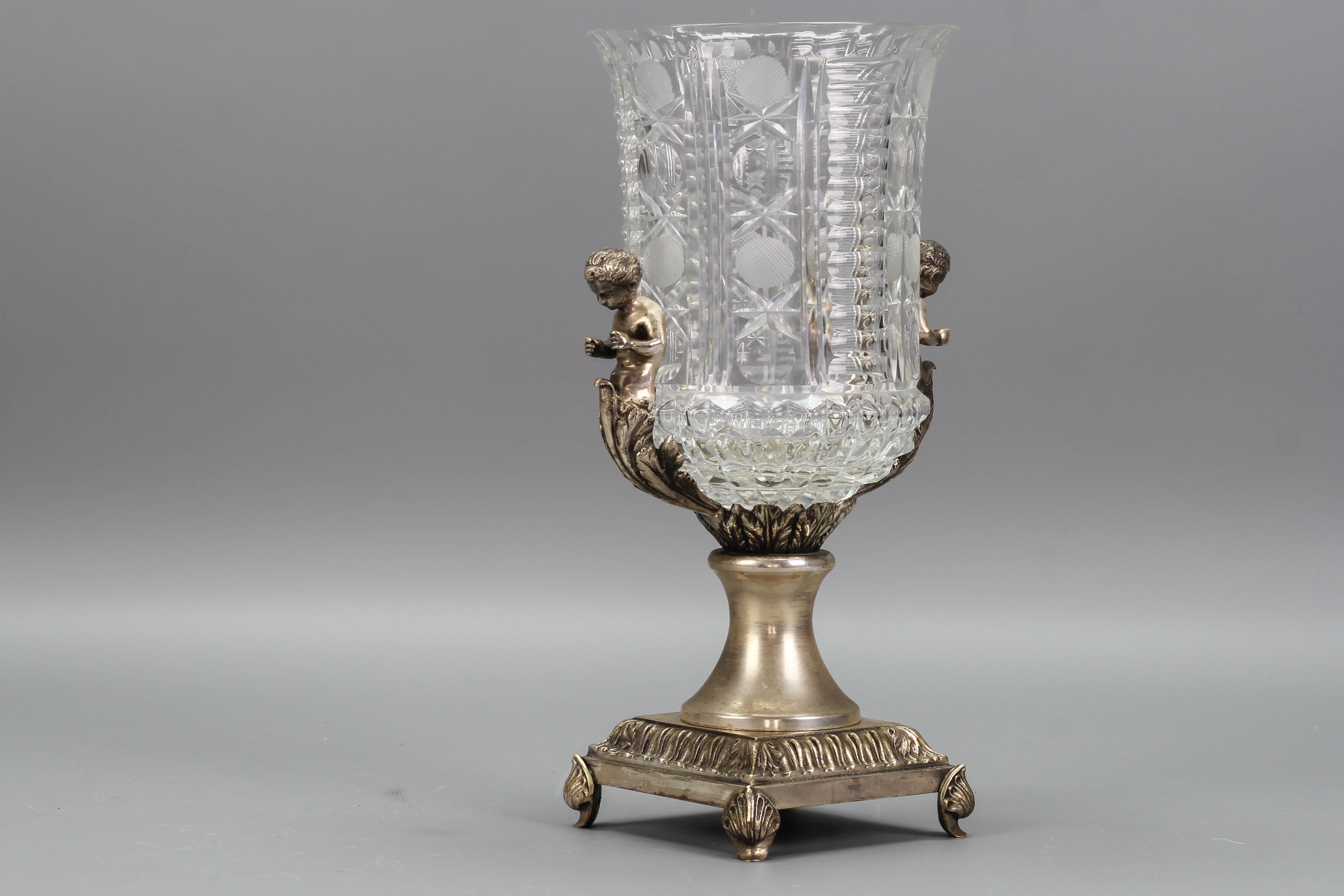 Czech Crystal Glass and Brass Vase with Cherubs, ca. 1970s For Sale 7