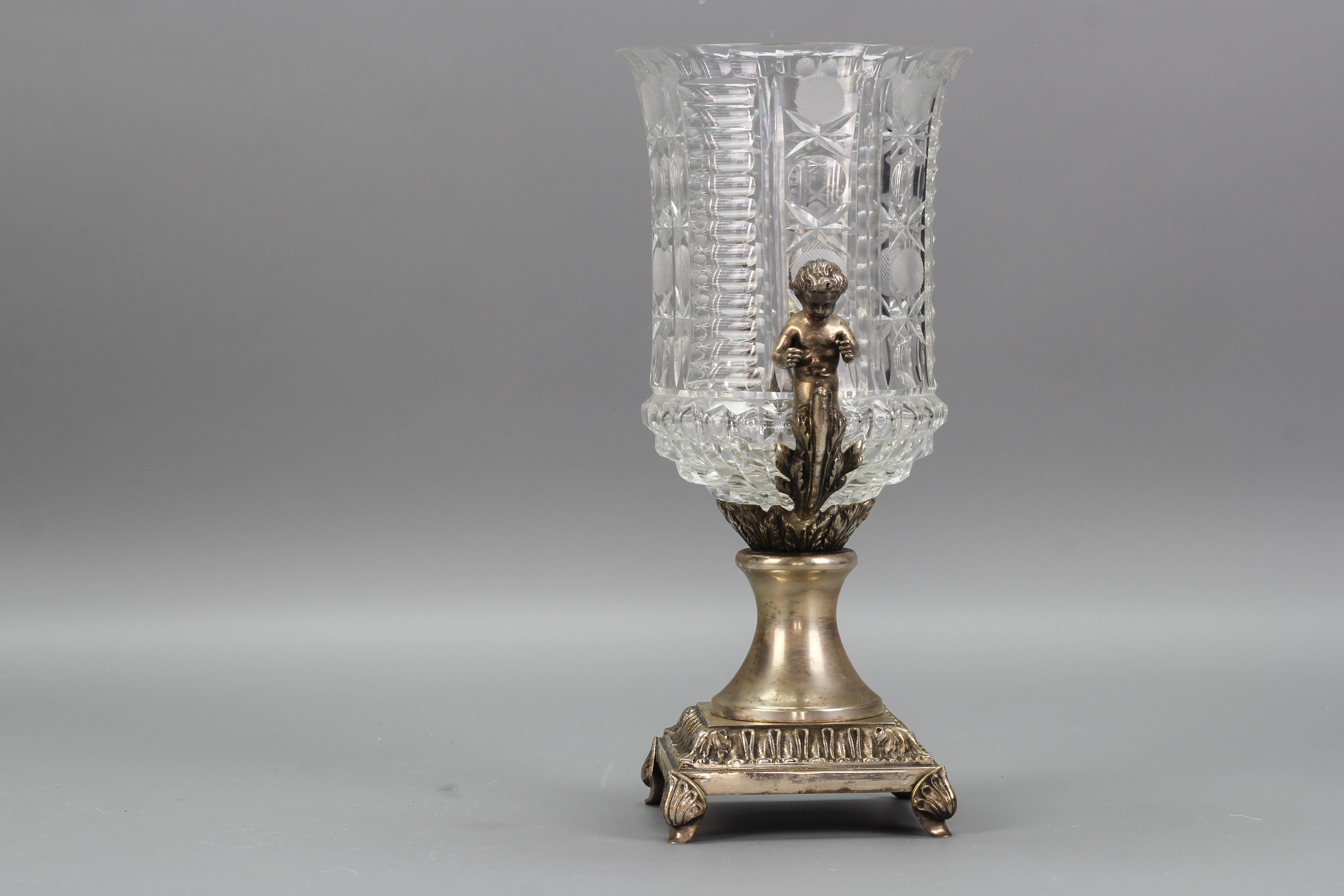 Czech Crystal Glass and Brass Vase with Cherubs, ca. 1970s For Sale 8