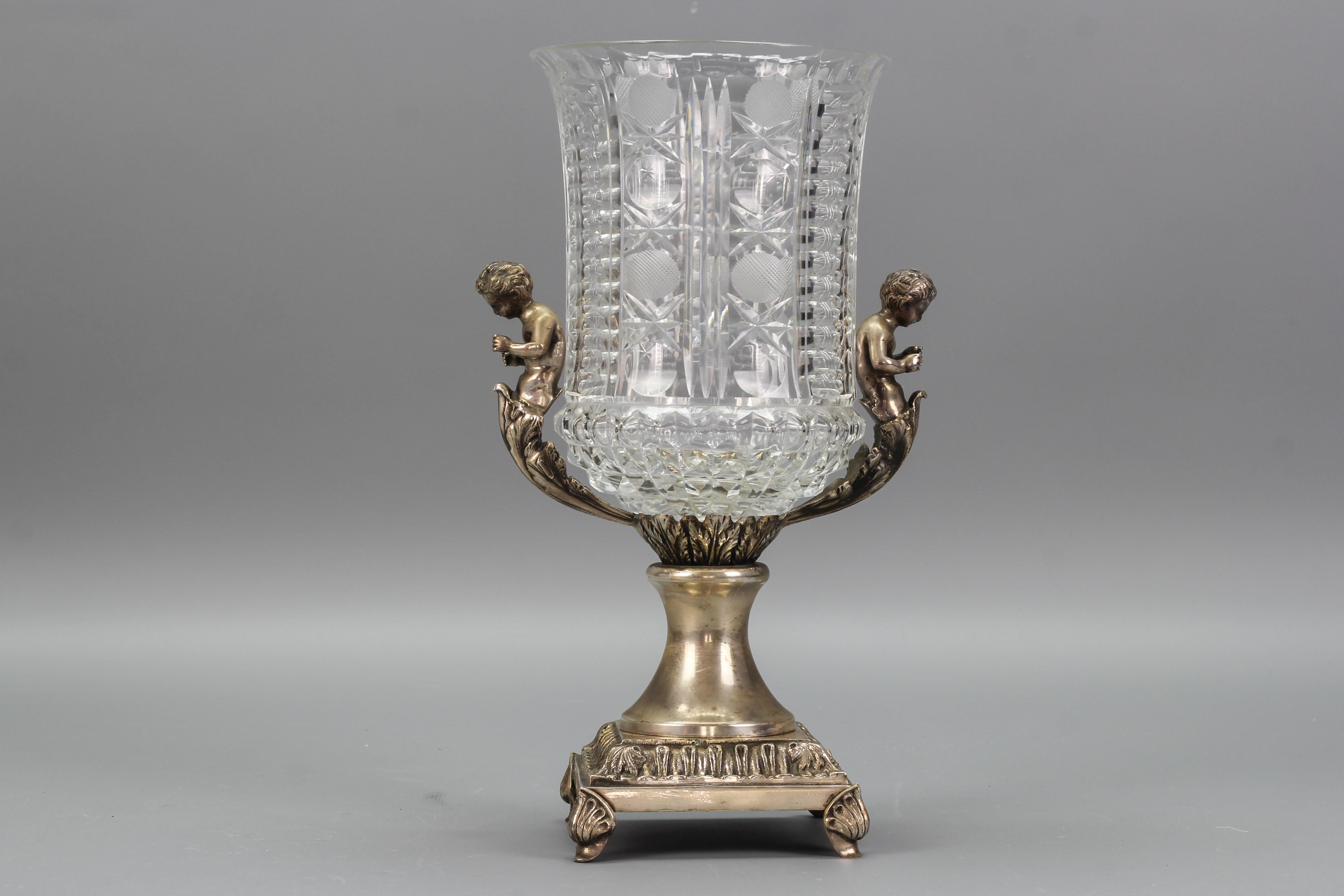 Czech Crystal Glass and Brass Vase with Cherubs, ca. 1970s For Sale 9