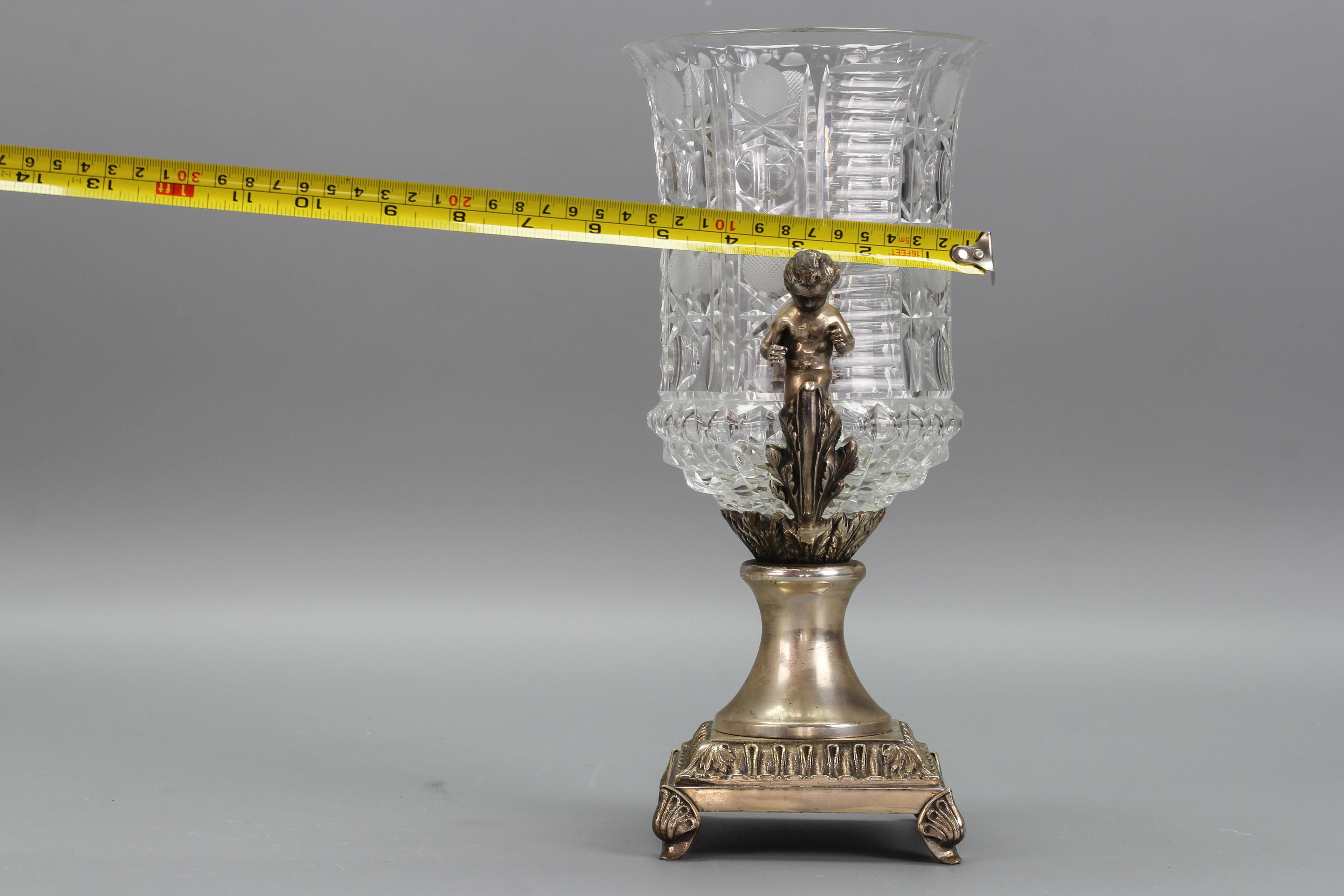 Czech Crystal Glass and Brass Vase with Cherubs, ca. 1970s For Sale 13