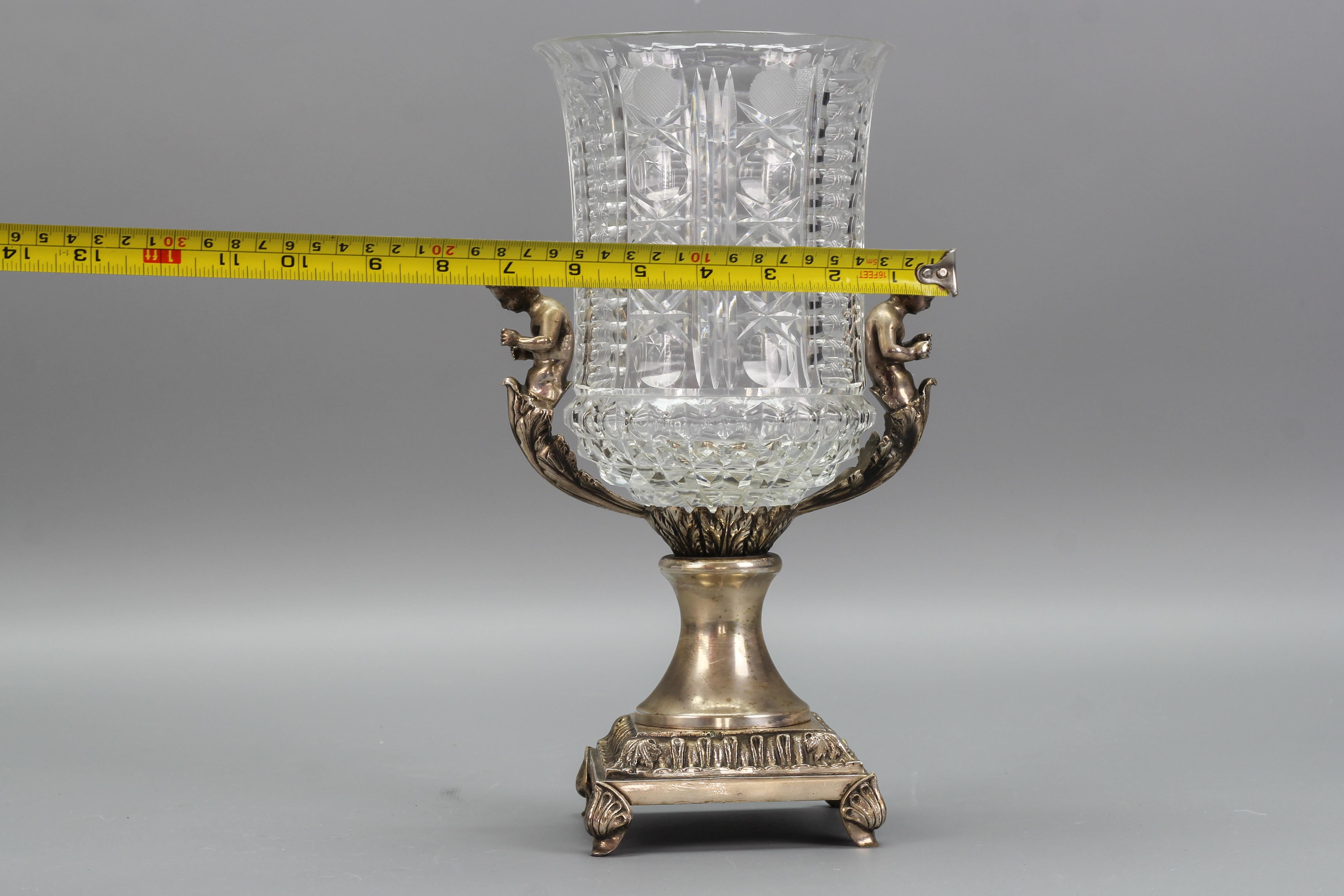 Czech Crystal Glass and Brass Vase with Cherubs, ca. 1970s For Sale 14